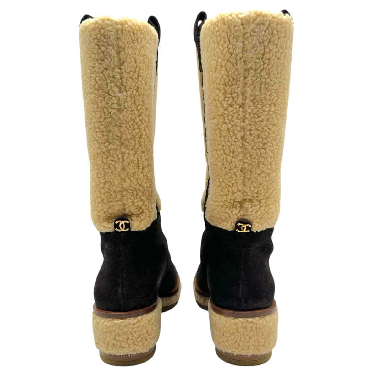 Chanel Brown Suede Shearling Engineer Boots