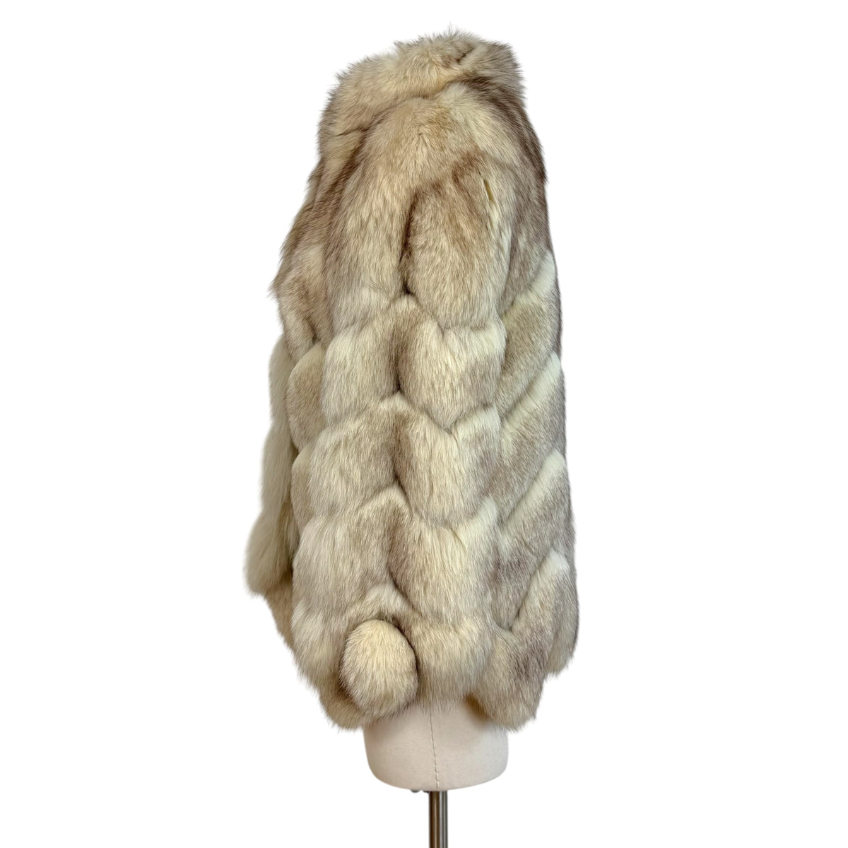 Rambulton Ivory Fox Fur Coat Scalloped Hem 1990s Vintage