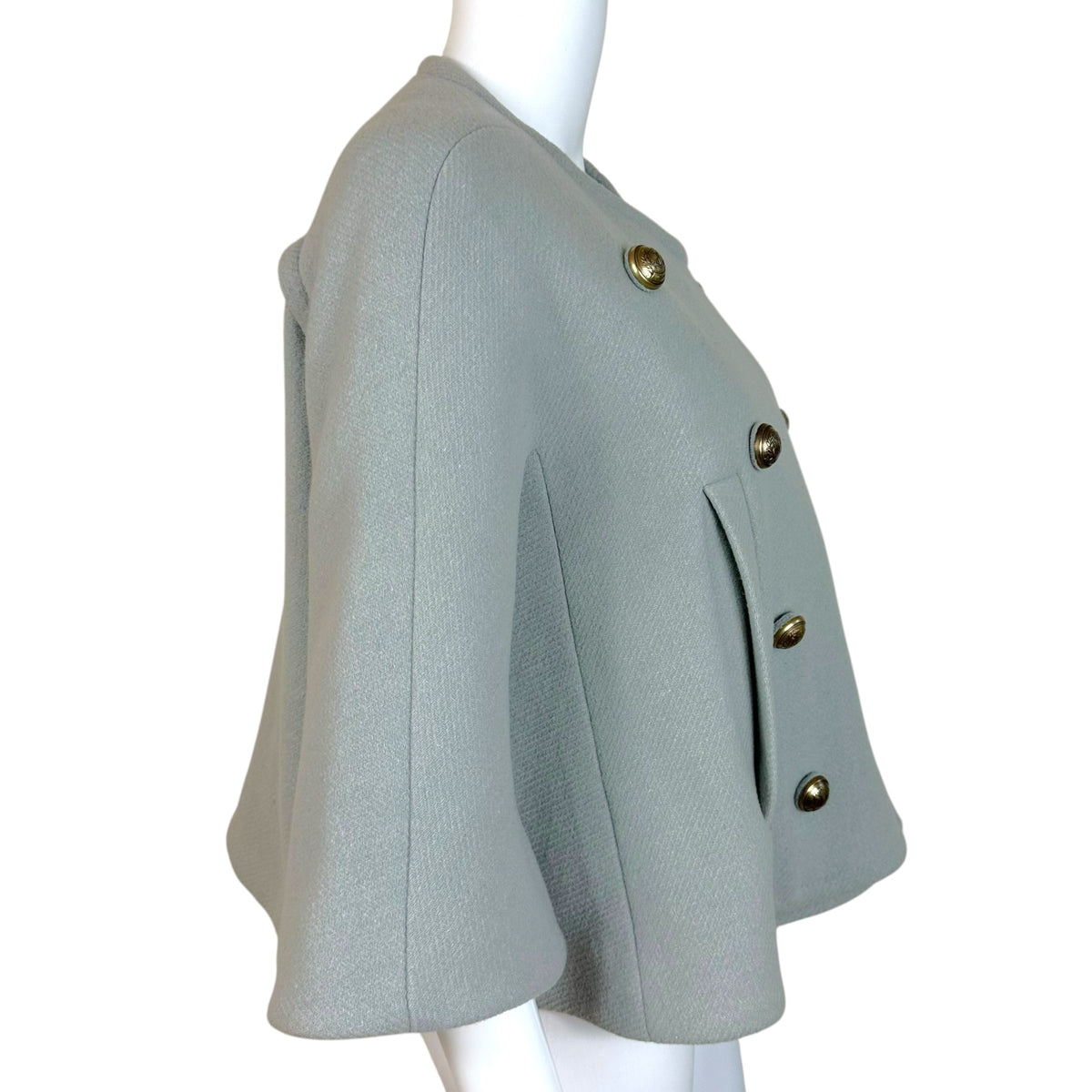Chloe Cropped Napoleon Jacket Light Blue Wool Wide Sleeve