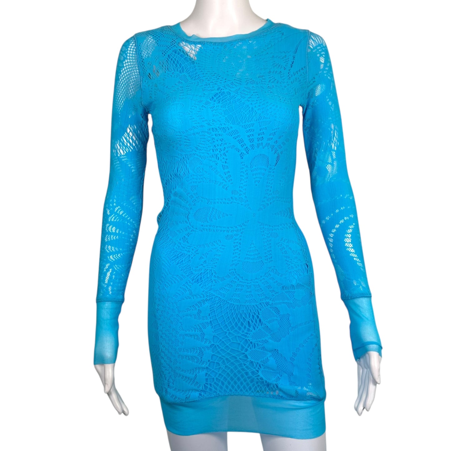 Jean Paul Gaultier Soleil Bright Blue Mesh Longsleeve Mini Dress