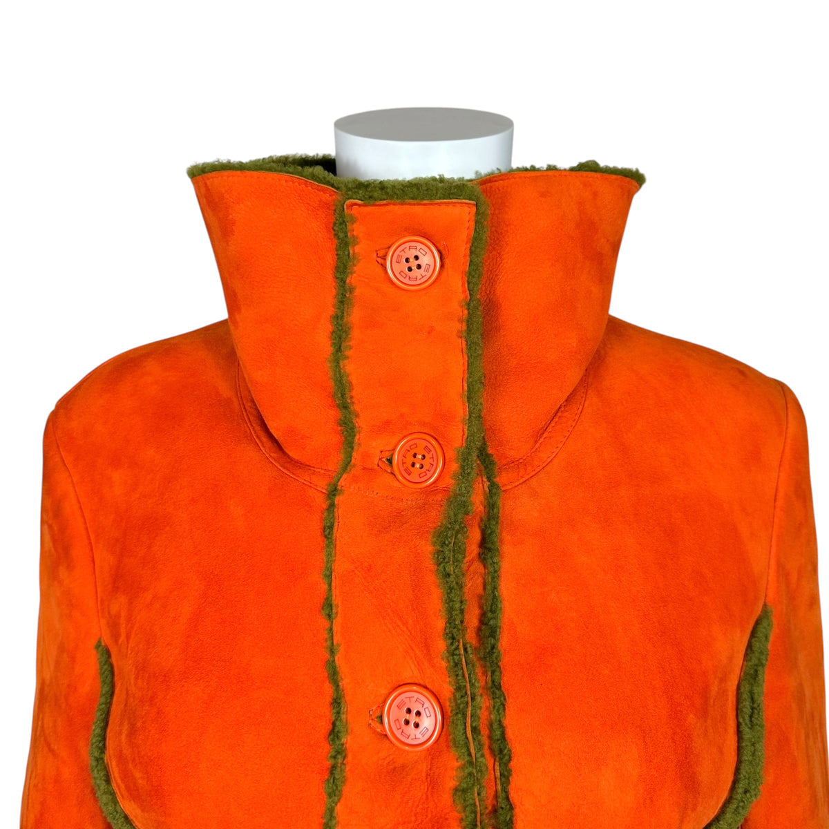 Etro Shearling Jacket Orange Khaki Green Button-Up