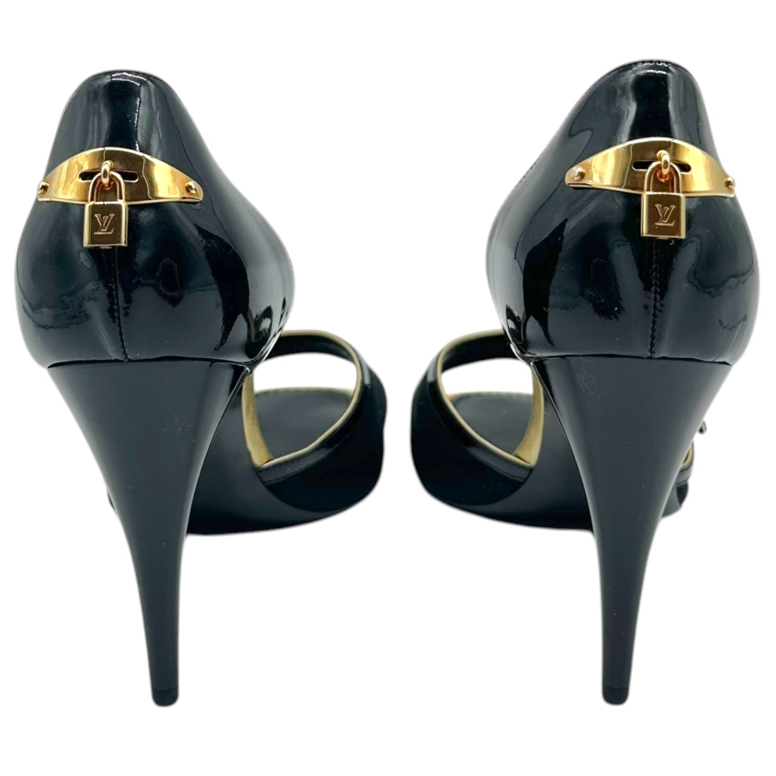 Louis Vuitton D'Orsay Sandal Heels Black Lizard Skin Gold