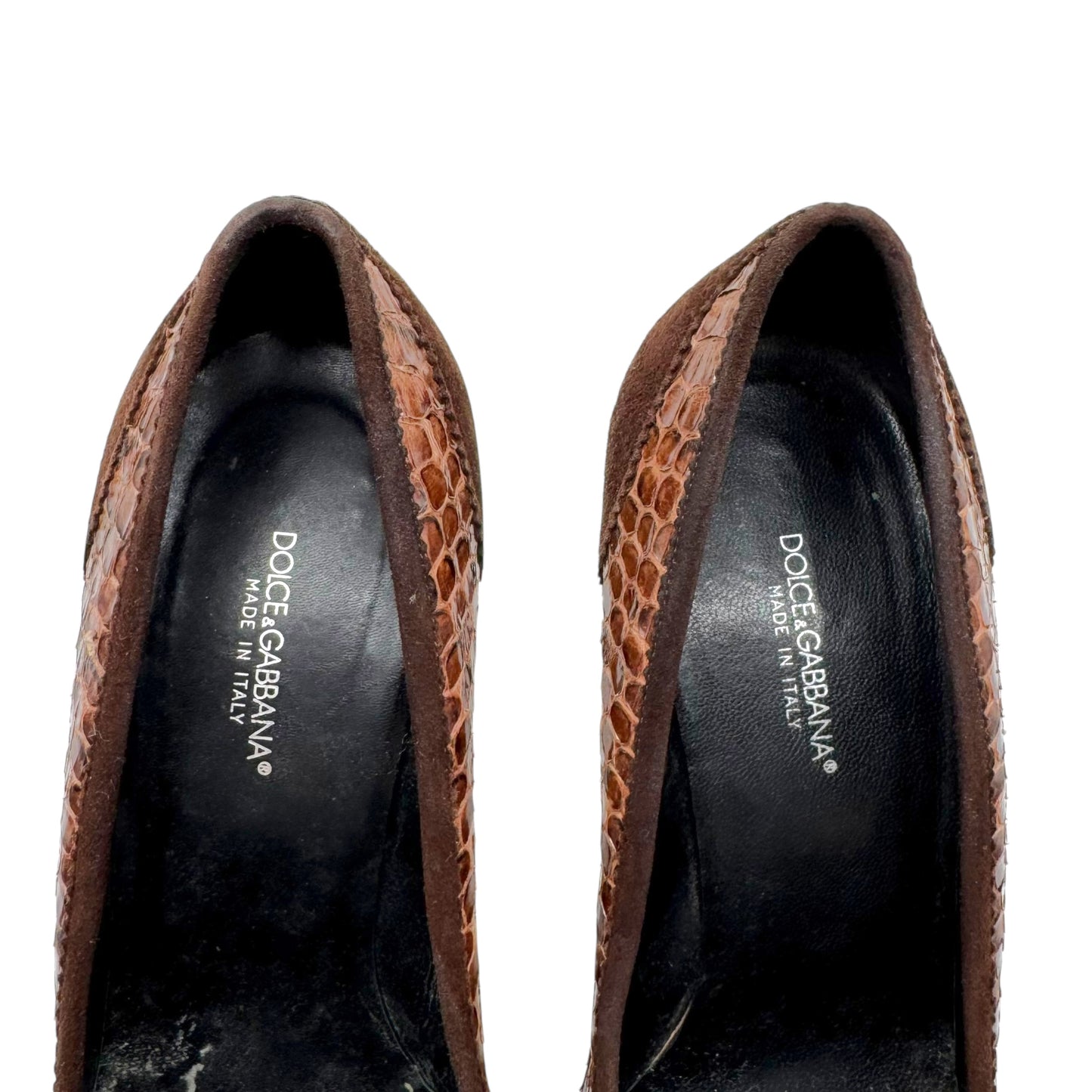 Dolce & Gabbana Brown Suede & Python Pointed Toe Heels - Outfit Repeater