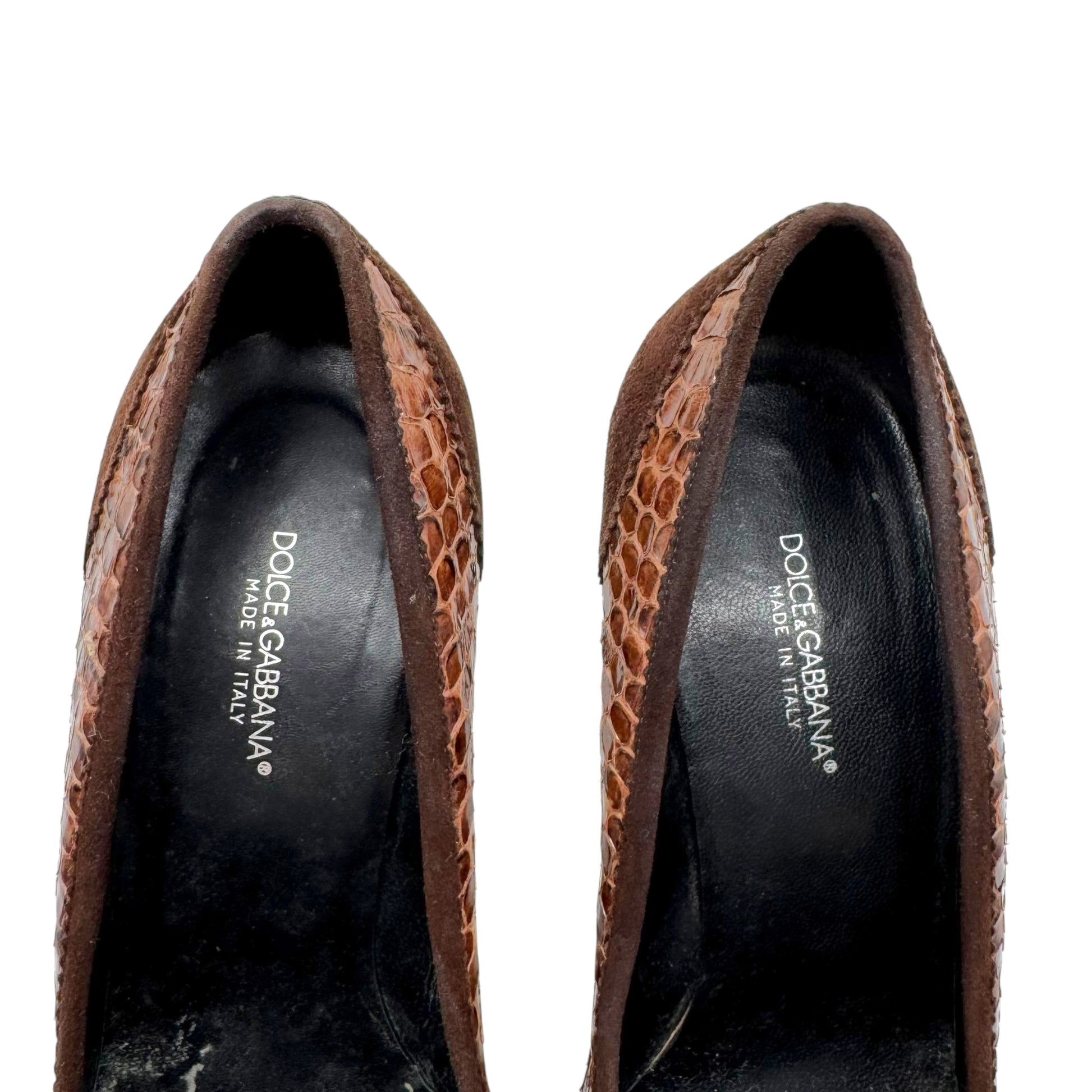 Dolce & Gabbana Brown Suede & Python Pointed Toe Heels - Outfit Repeater