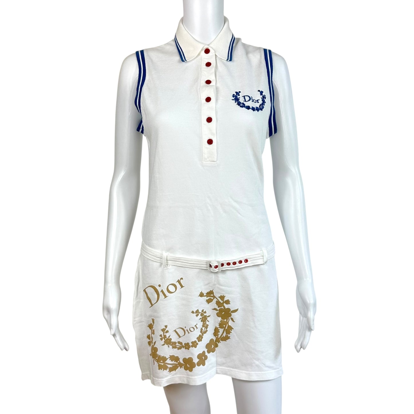 Christian Dior F/W 2004 Blue & White Embroidered Logo Polo Belted Mini Dress