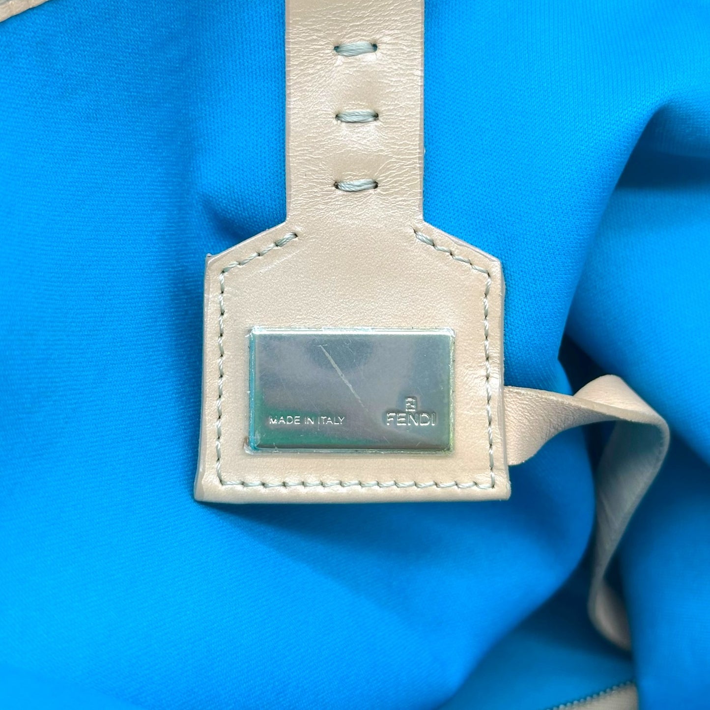 Fendi Tote Bag Tan Turquoise Zucchino Monogram Canvas