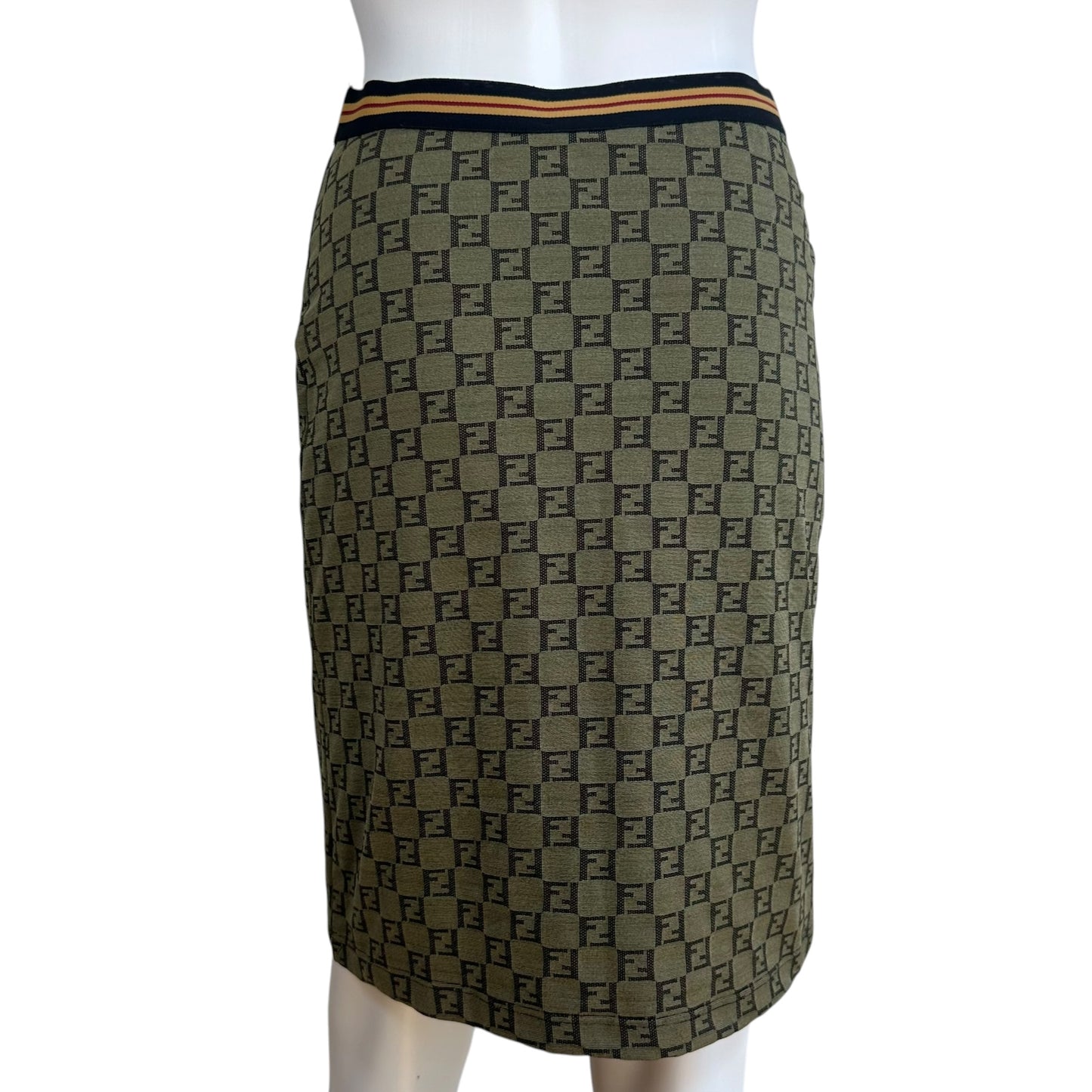 Fendi Khaki Green Zucchino Monogram Midi Skirt