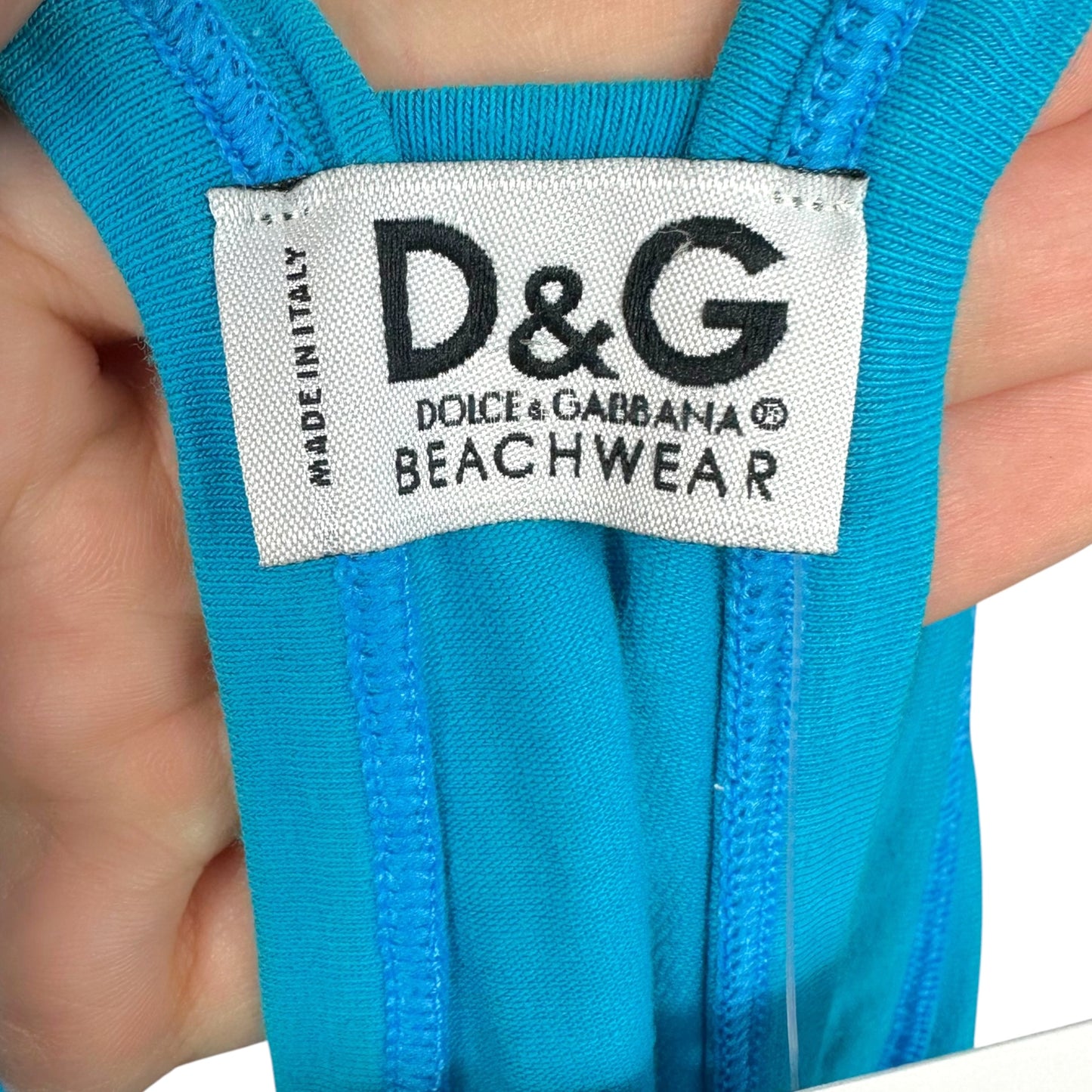 D&G Dolce & Gabbana Beachwear Blue & White Summer Tropicana Graphic Tank