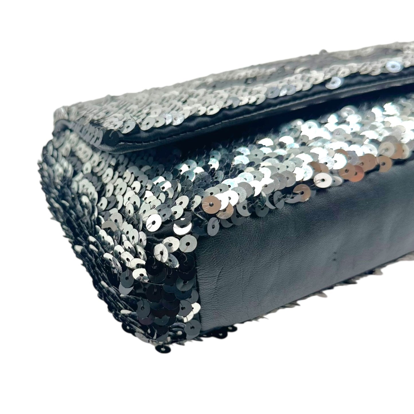 Chanel Black & Silver Sequin Logo Small Flap Bag 2008-09