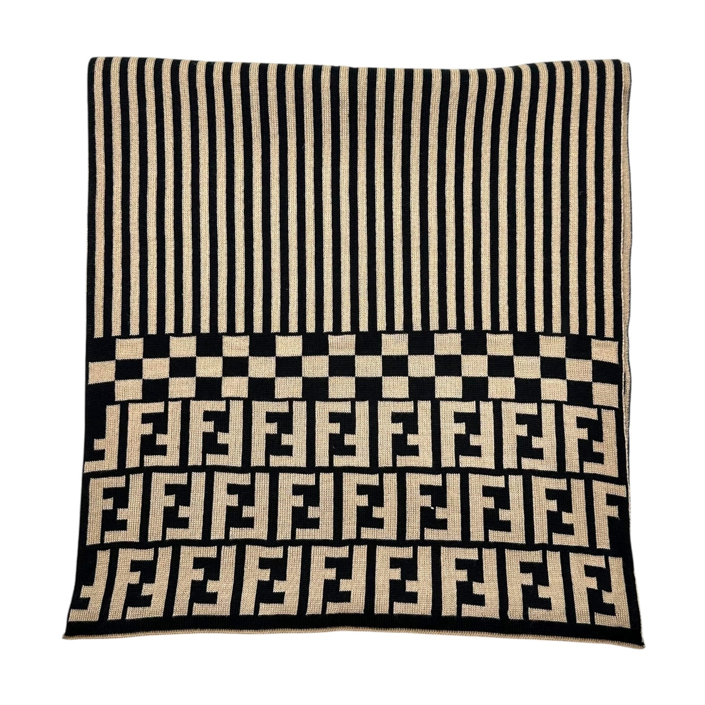 Fendi Tan & Brown Striped Zucca Monogram Wool Scarf