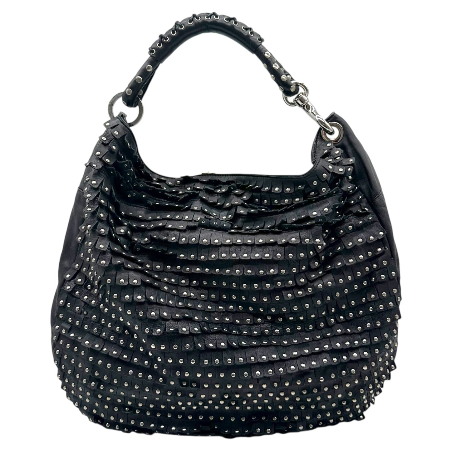 Jimmy Choo Black & Silver Studded Fringe Hobo Bag