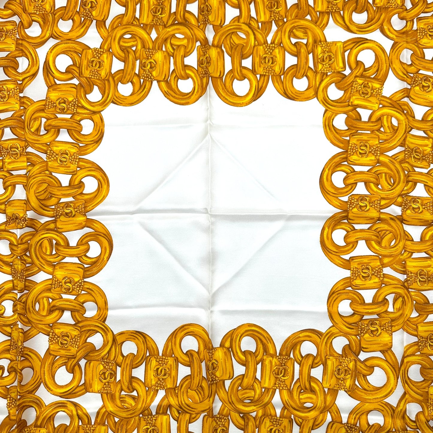 Chanel White & Gold CC Chain Printed Large Silk Square Scarf