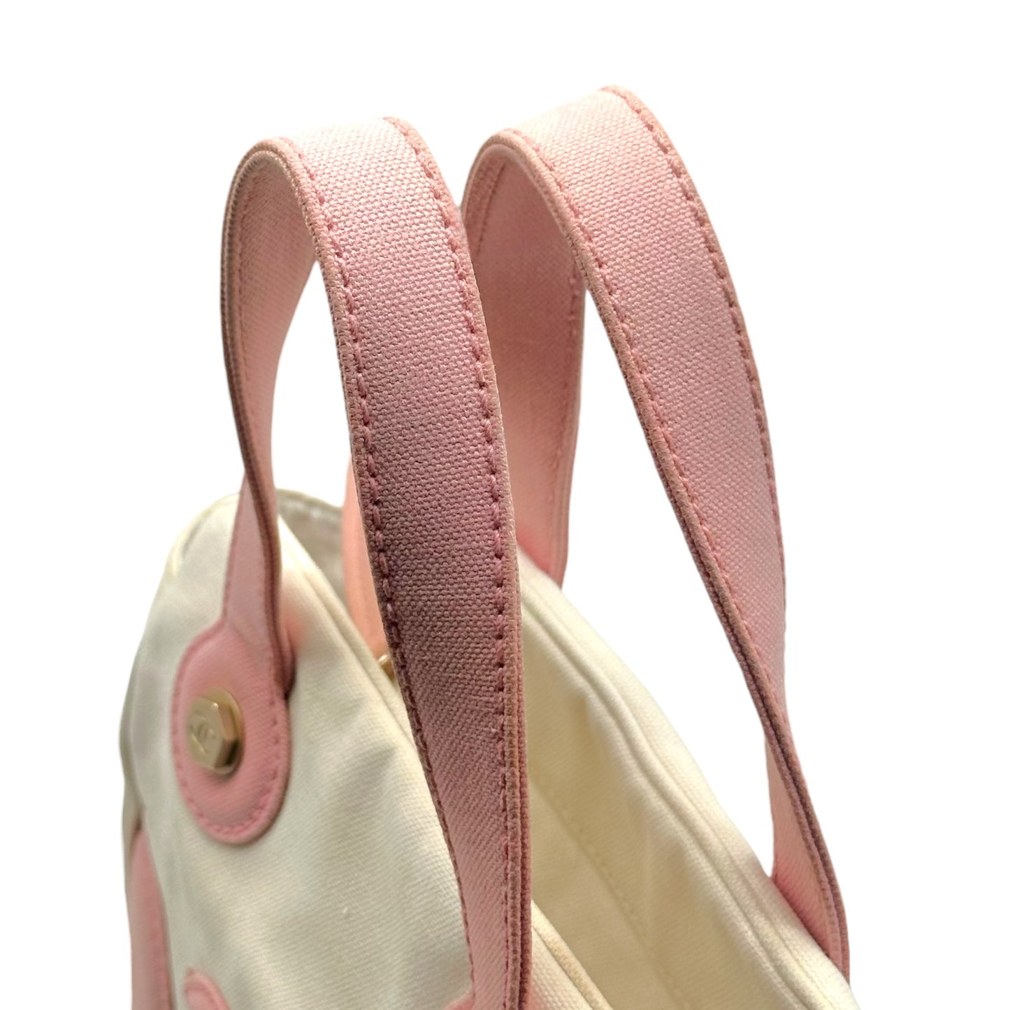 Chanel Mini Tote Bag Pink White Canvas Gold Hardware