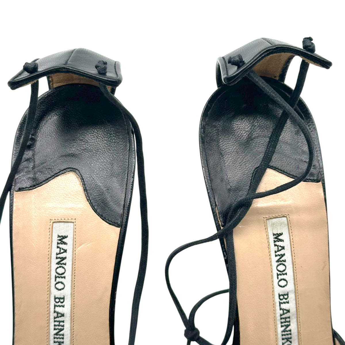 Manolo Blahnik Black Leather Lace Up Heels