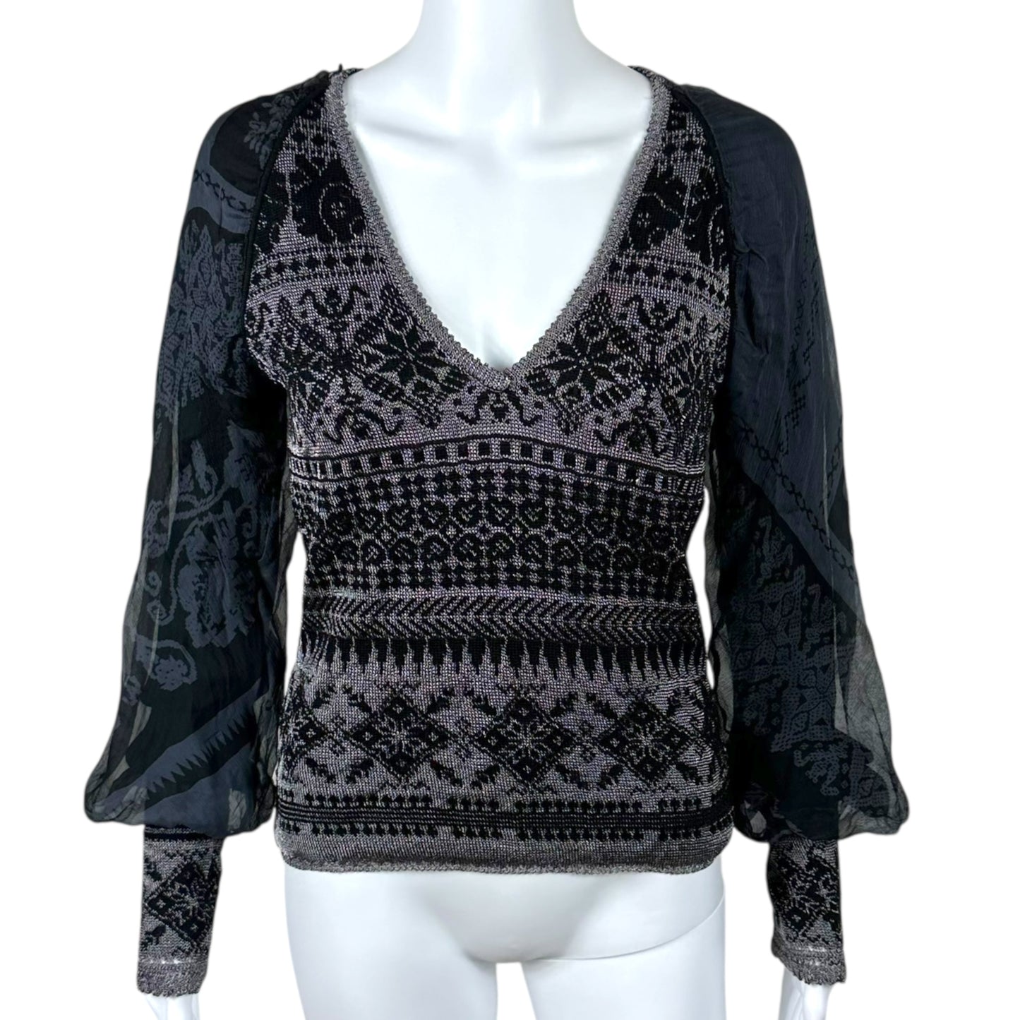 Jean Paul Gaultier Gray & Black Patterned Silk Sleeve Sweater