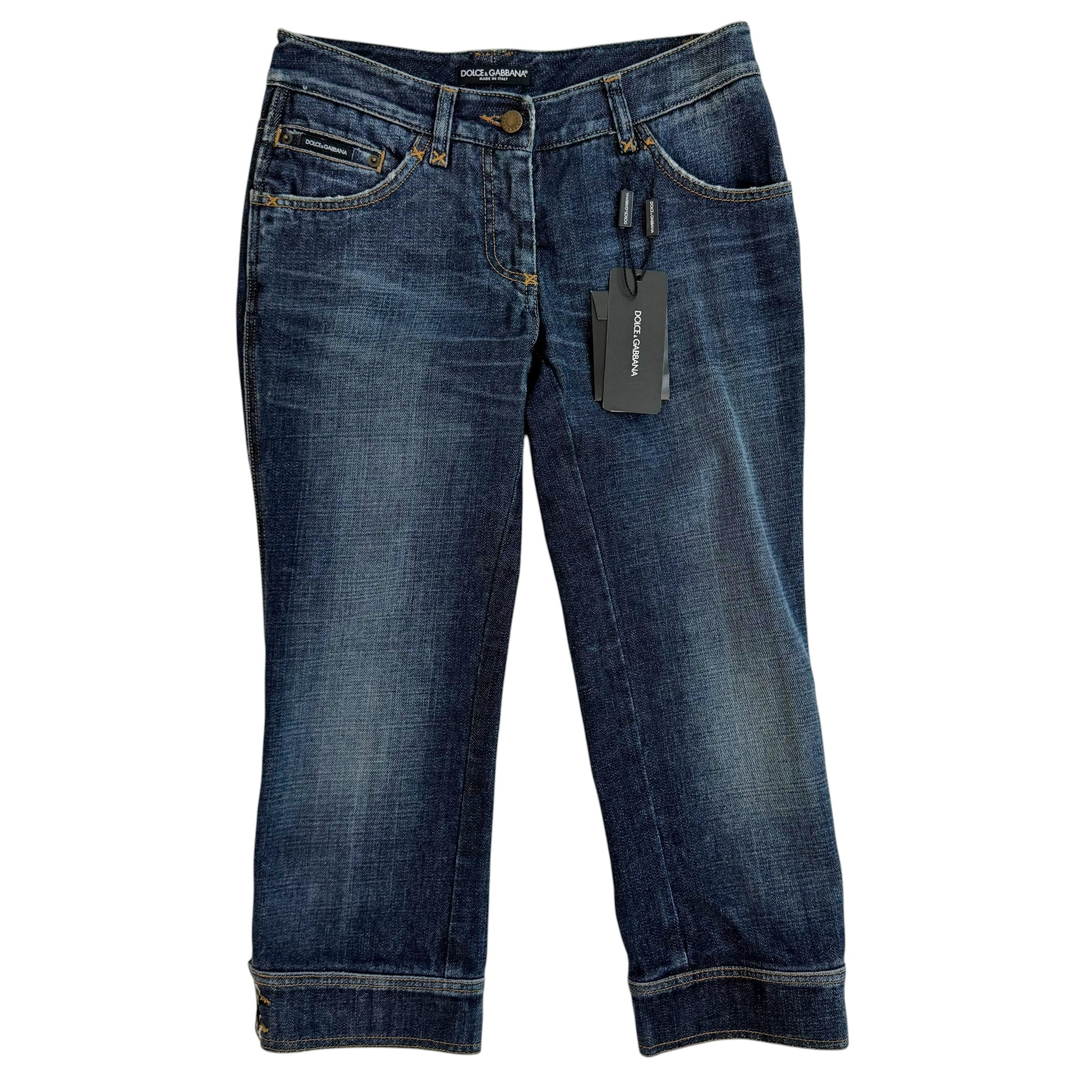 Dolce & Gabbana Denim Suede Logo Capri Pants Dark Denim