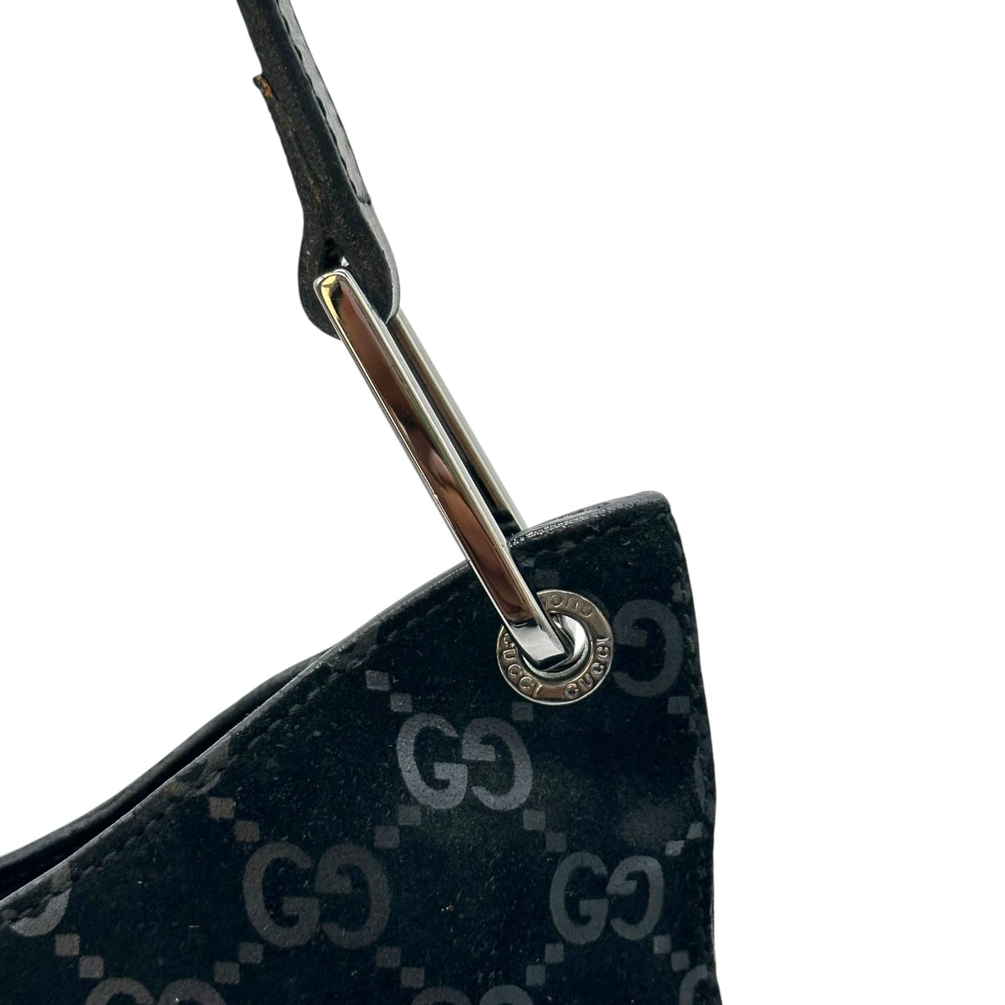 Gucci by Tom Ford Black Embossed Suede Monogram Shoulder Bag