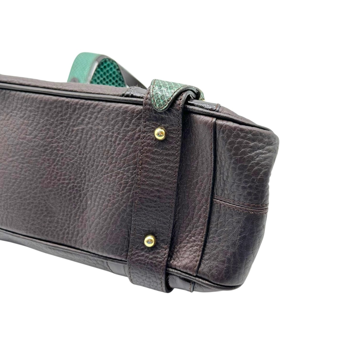 Dolce & Gabbana Teal Snakeskin Brown Leather Shoulder Bag