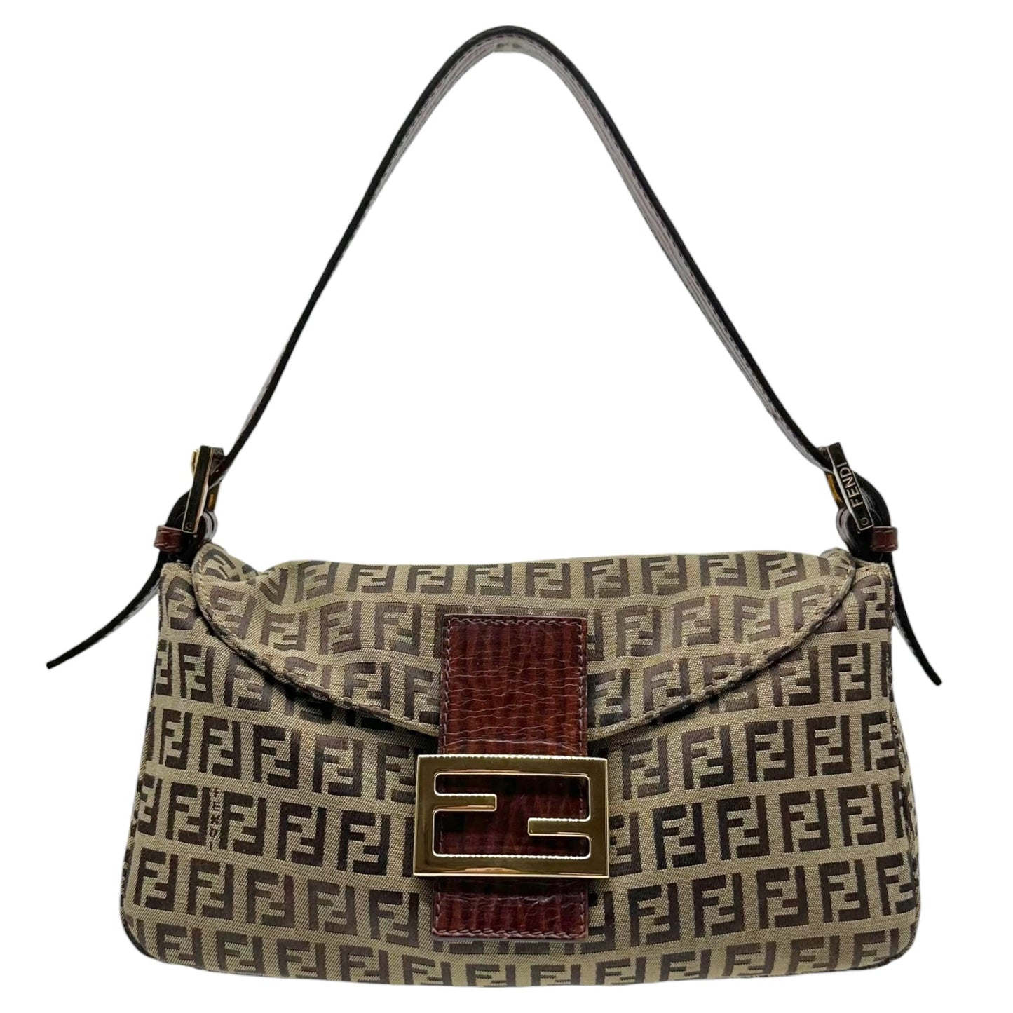 Fendi Fold-Over Baguette Bag Brown Beige Zucchino Monogram