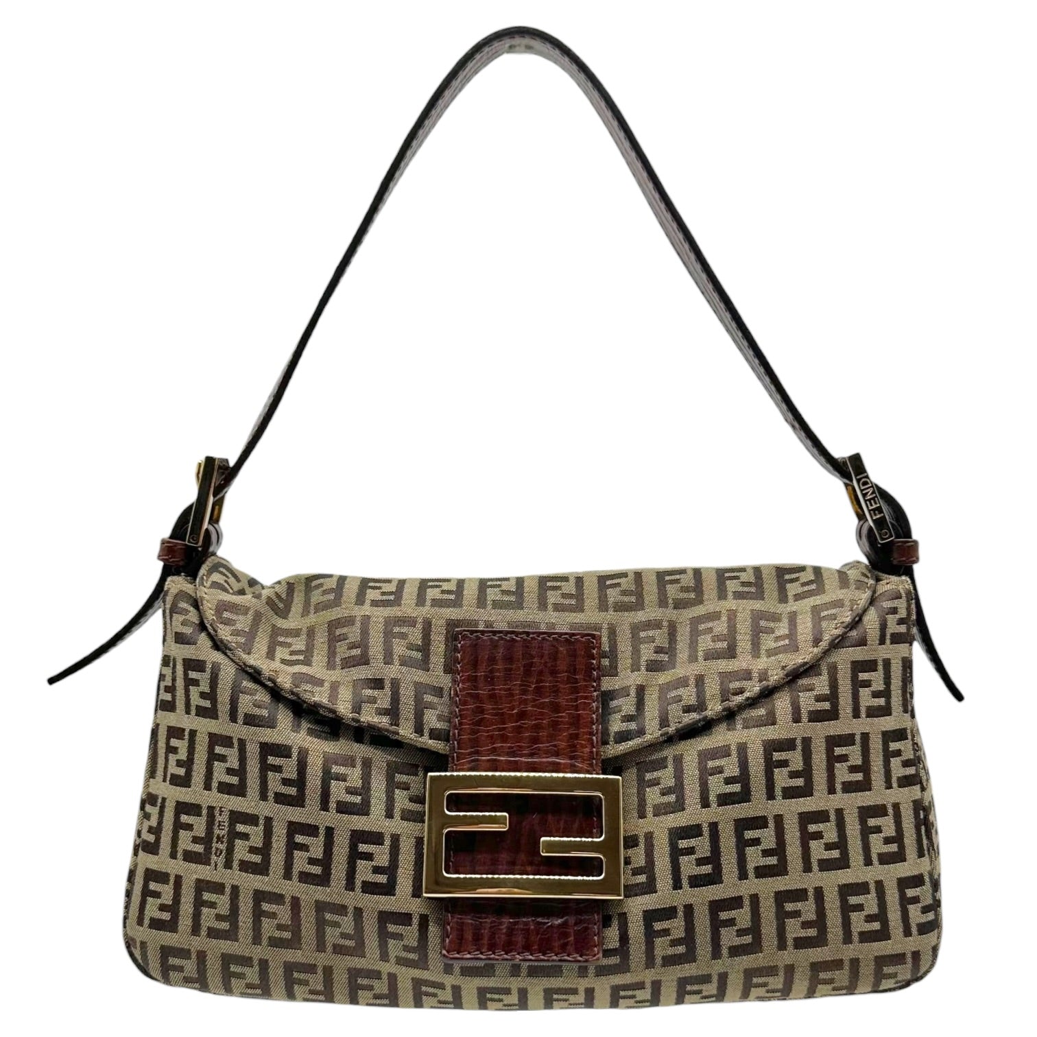 Fendi Fold-Over Baguette Bag Brown Beige Zucchino Monogram
