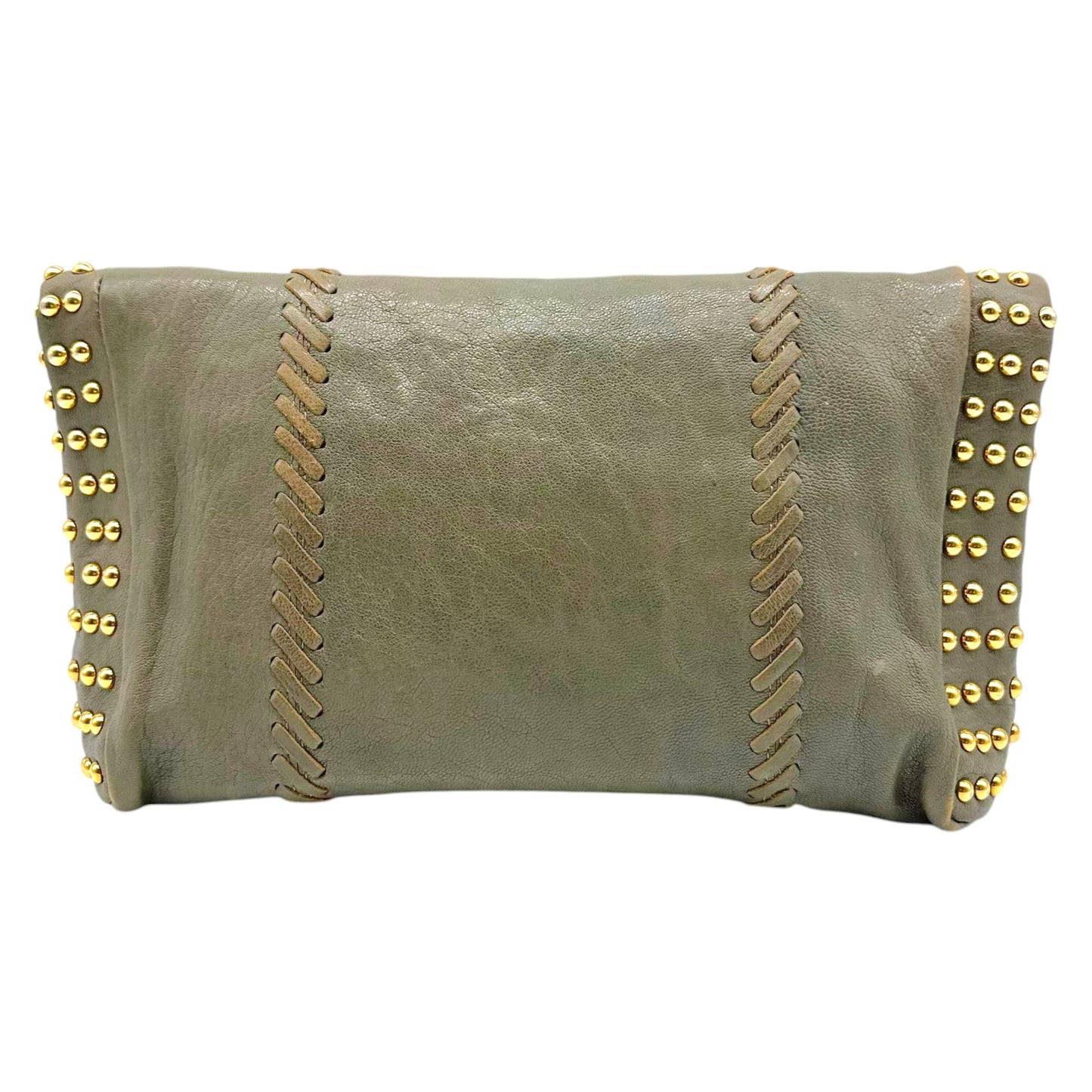 Emilio Pucci Gray Leather Gold Studded Clutch Bag