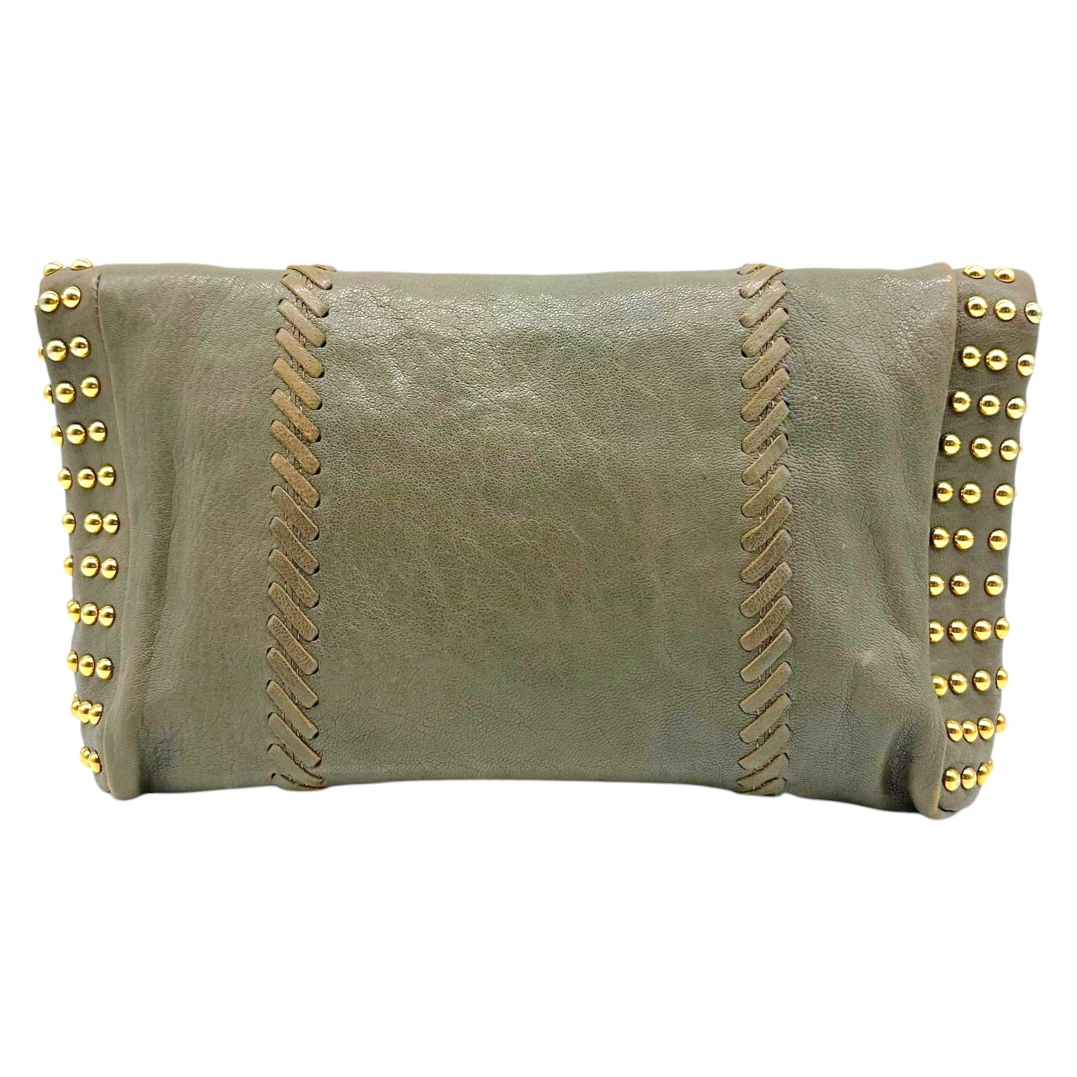 Emilio Pucci Gray Leather Gold Studded Clutch Bag