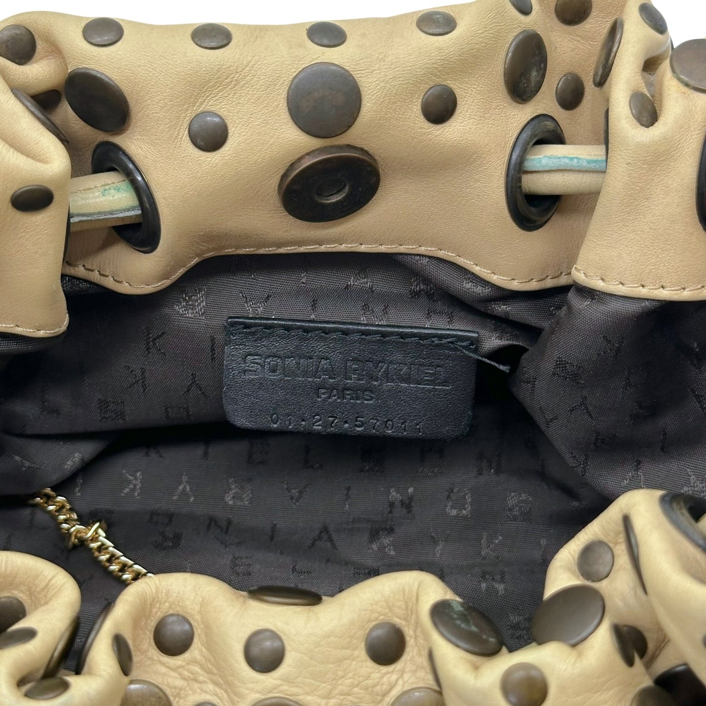 Sonia Rykiel Beige Leather Studded Domino Bag