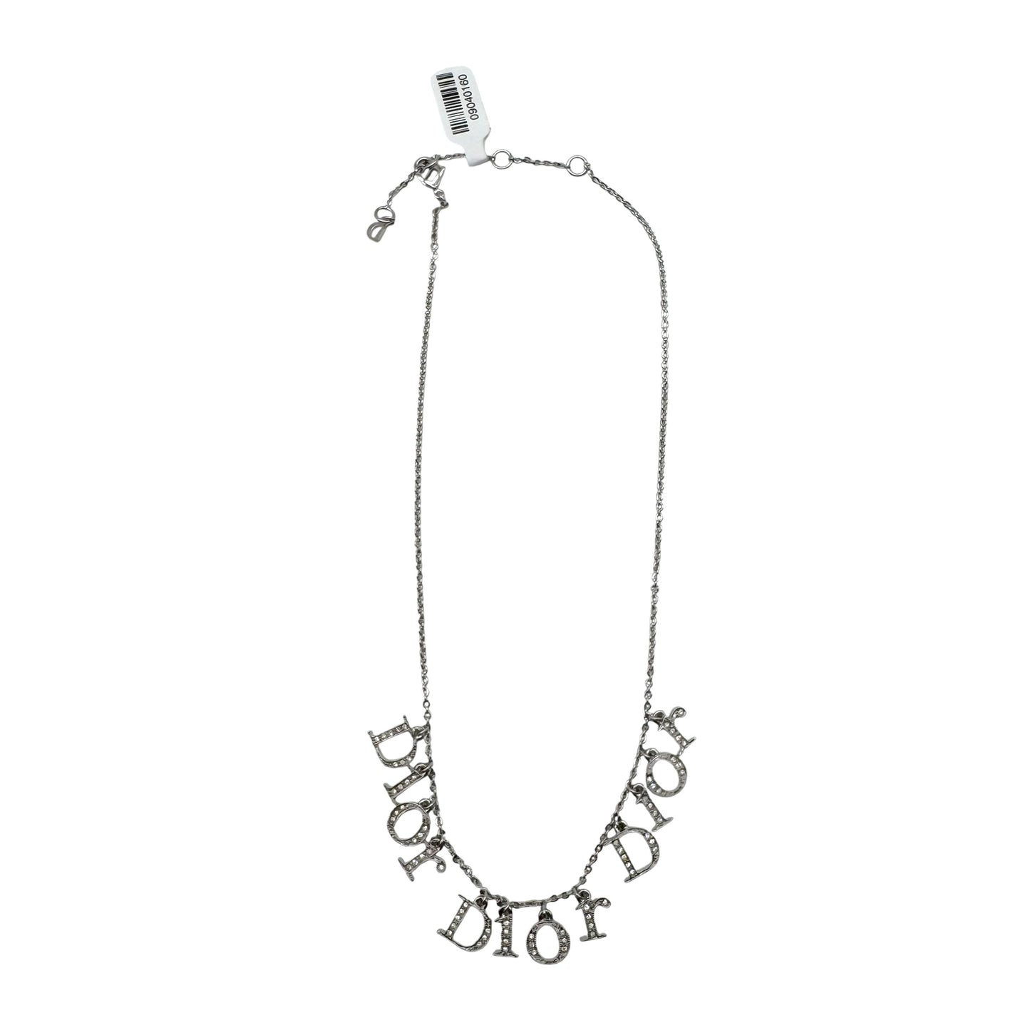 Christian Dior Silver Crystal Triple Logo Charm Necklace
