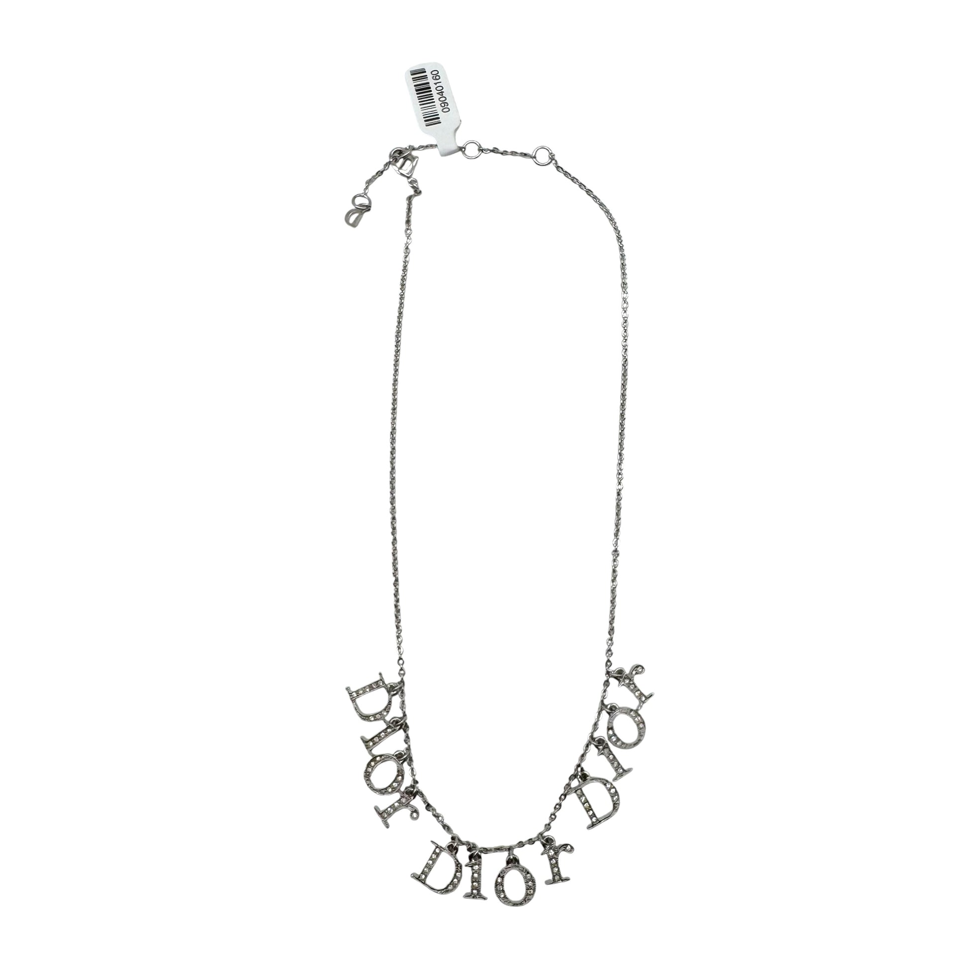 Christian Dior Silver Crystal Triple Logo Charm Necklace