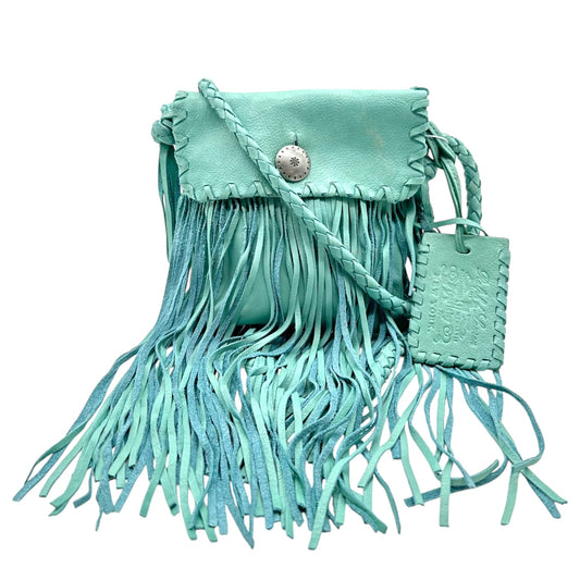 Ralph Lauren Turquoise Leather Fringe Trim Crossbody Bag