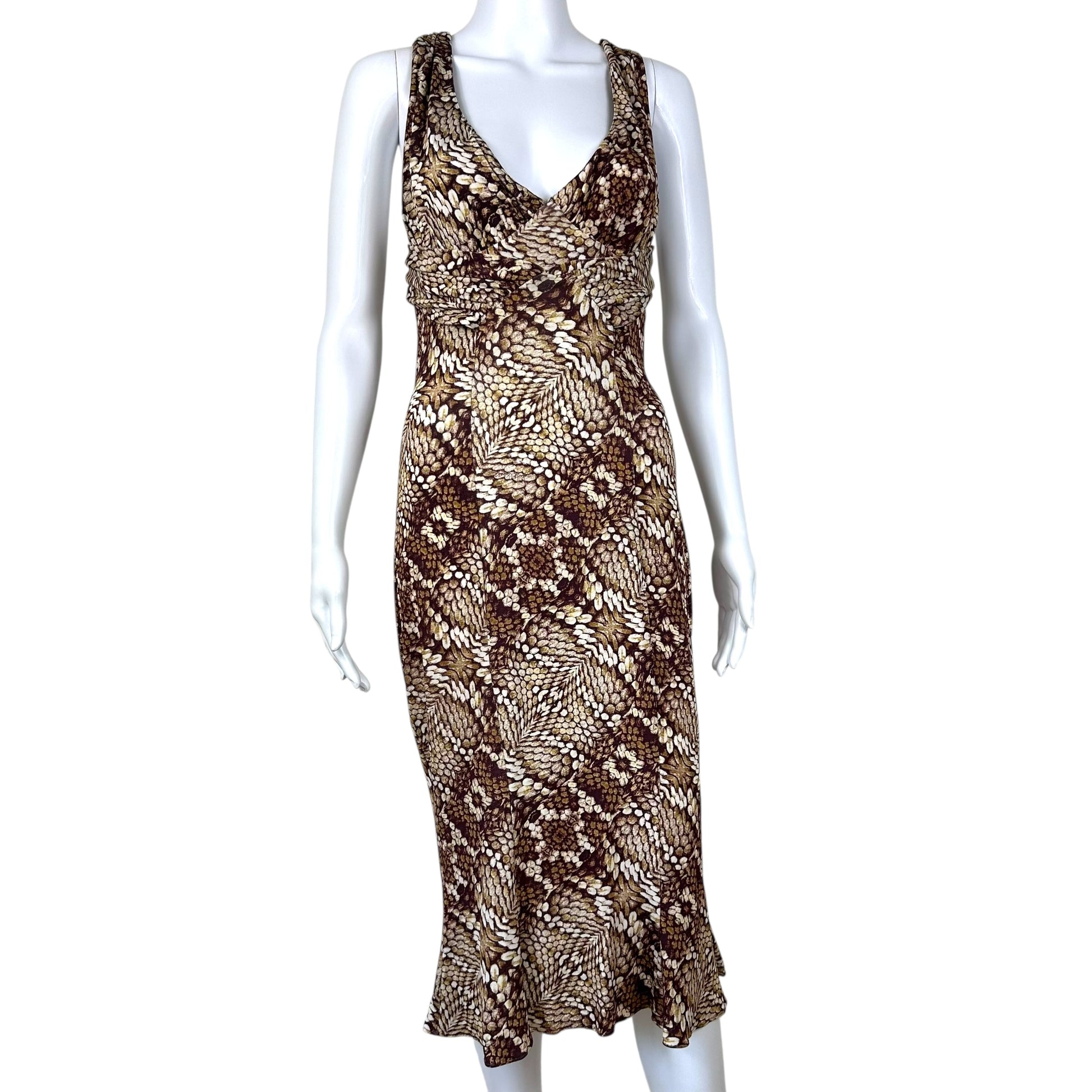 Roberto Cavalli Brown Snakeskin Print Midi Dress