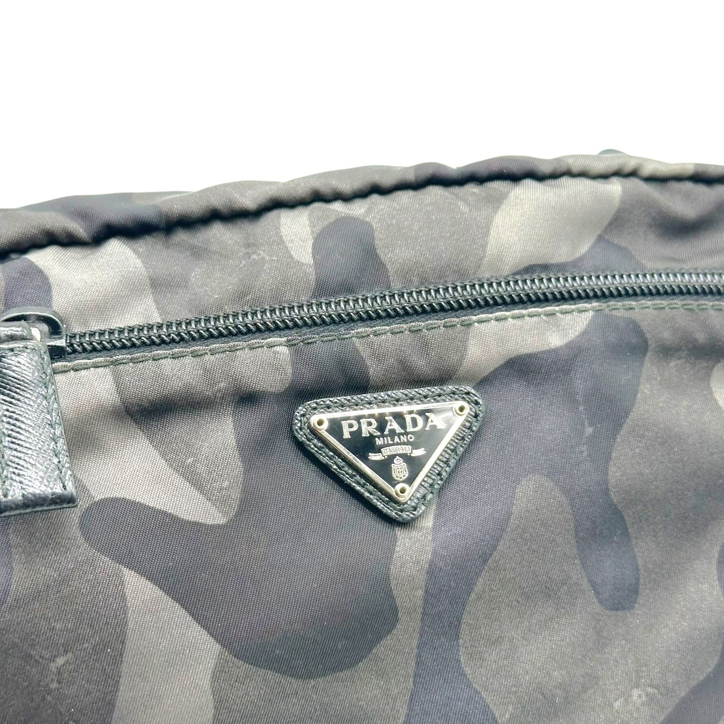 Prada Gray Camouflage Print Cosmetic Bag