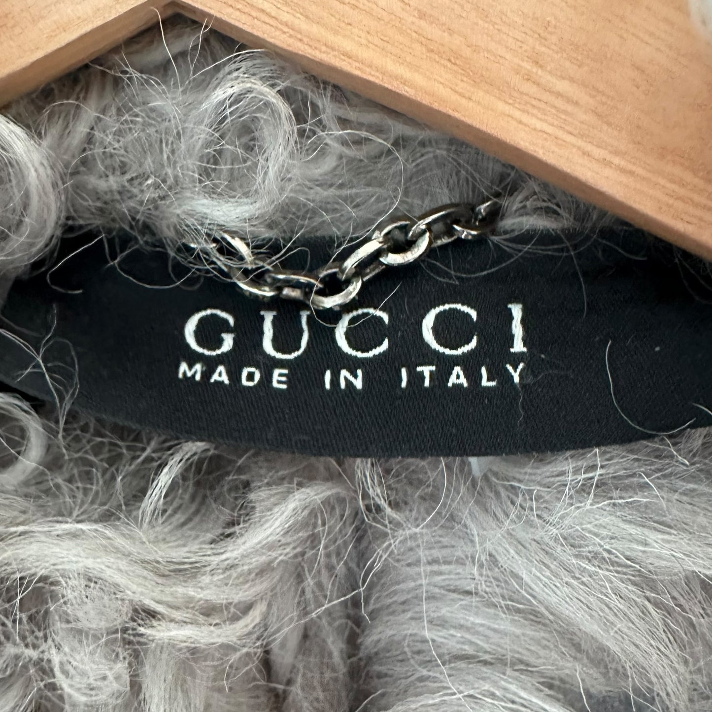 Gucci Light Gray Embroidered Shearling Coat