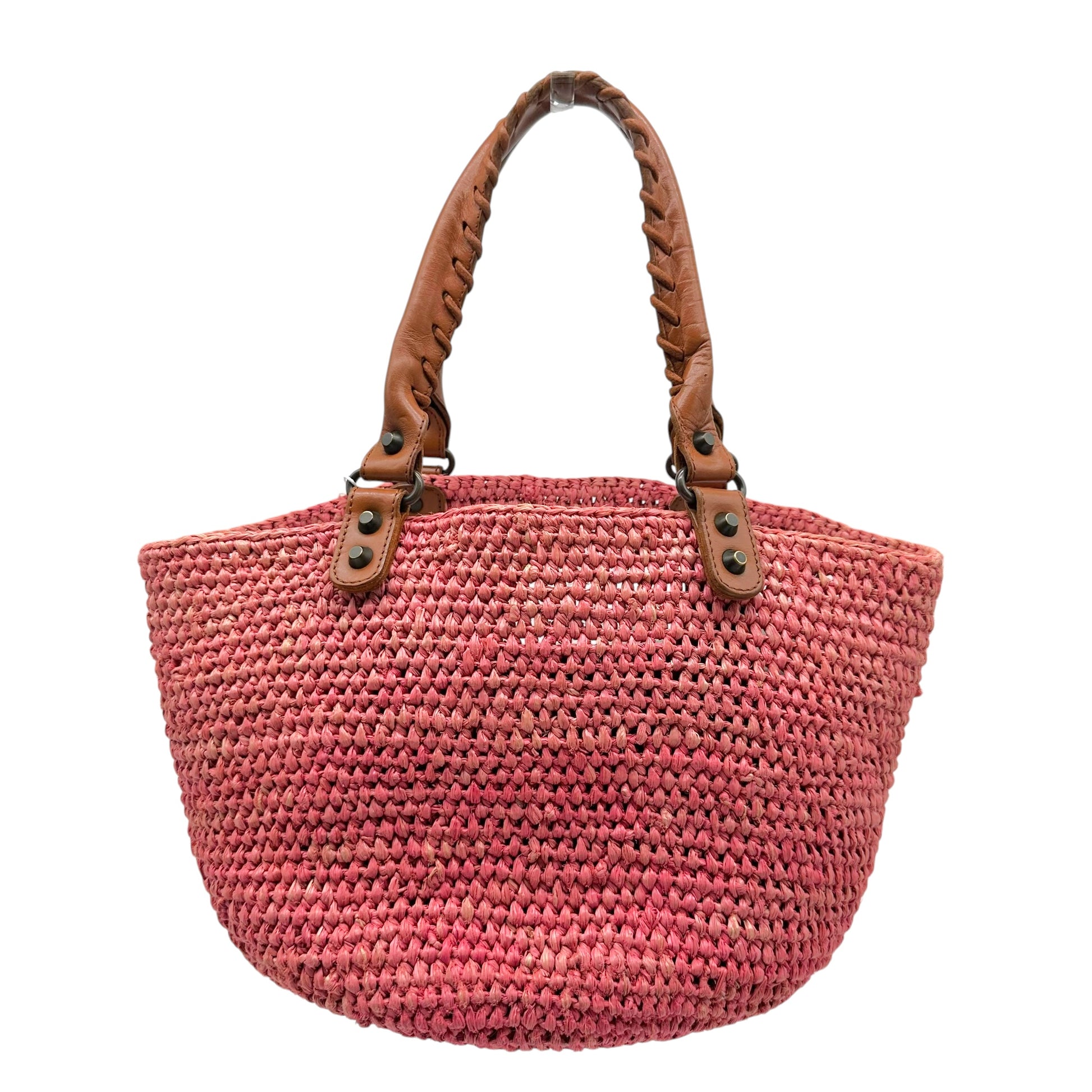 Balenciaga Small City Beach Bag Coral Pink Raffia Leather