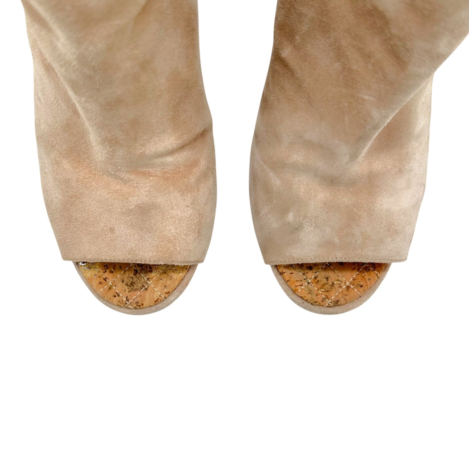 Chanel Open-Toe Wedge Heels Beige Suede Size 38