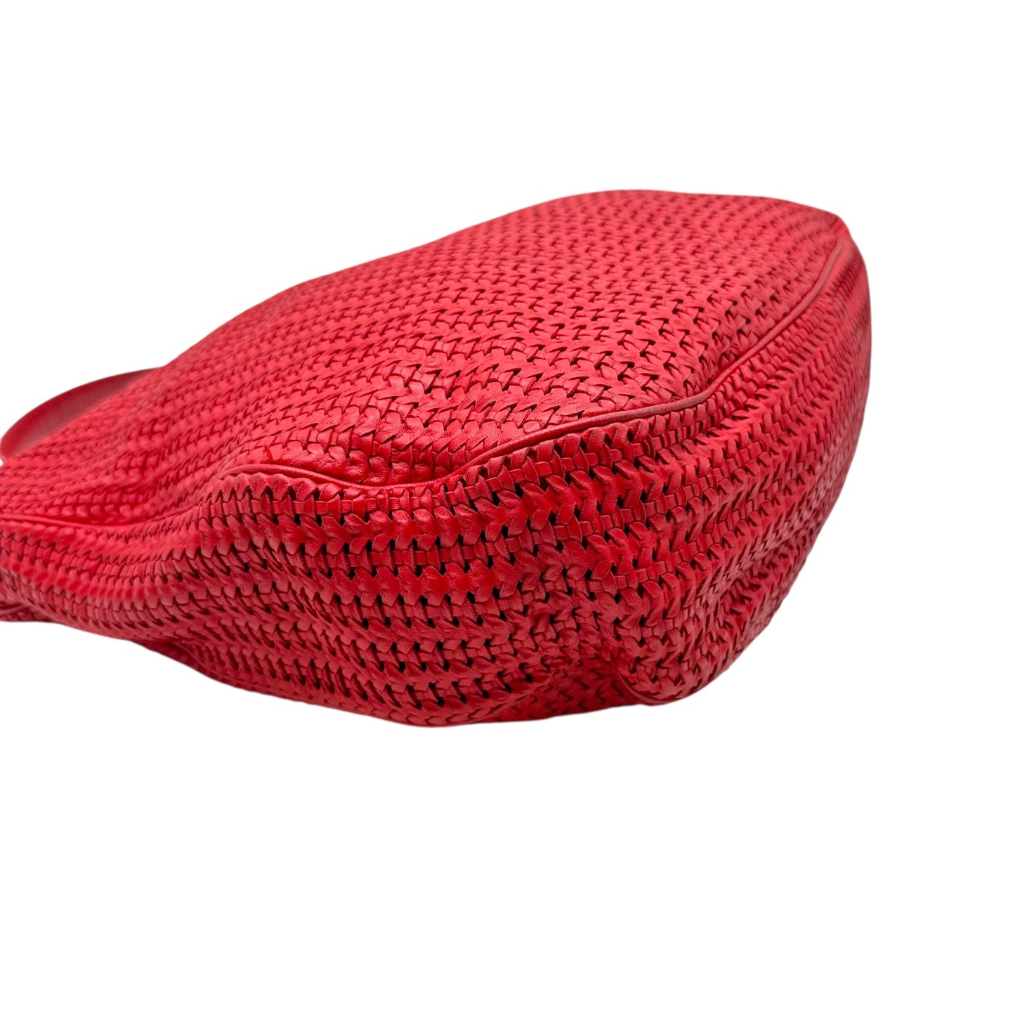 Christian Dior Red Leather Intrecciato Woven Hobo Bag