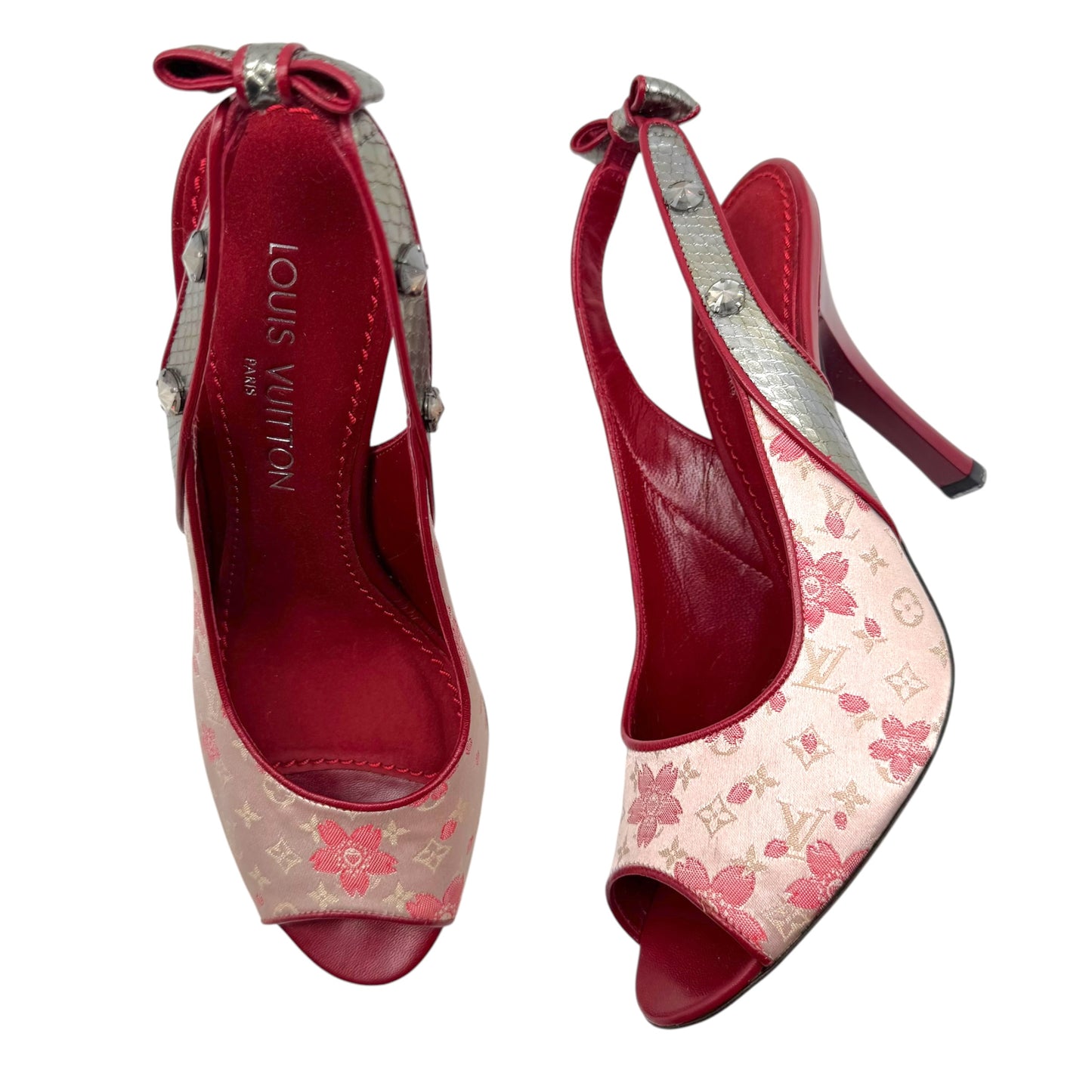 Louis Vuitton Murakami Cherry Blossom Silk & Python Sling-Back Heels RARE