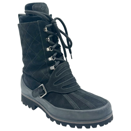 Chanel Black Suede Snow Boots with Quilted Pattern