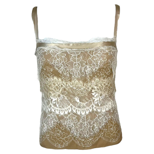 Dolce & Gabbana Ivory Tiered Lace Blouse w/ Built in Bra