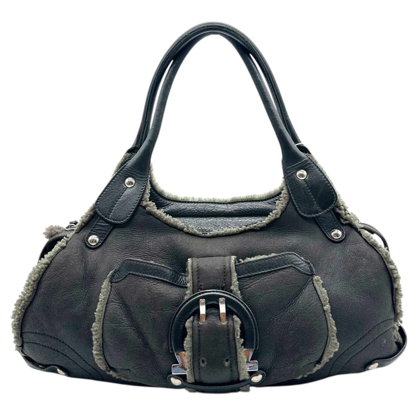 Salvatore Ferragamo Black & Green Shearling Shoulder Bag - Outfit Repeater