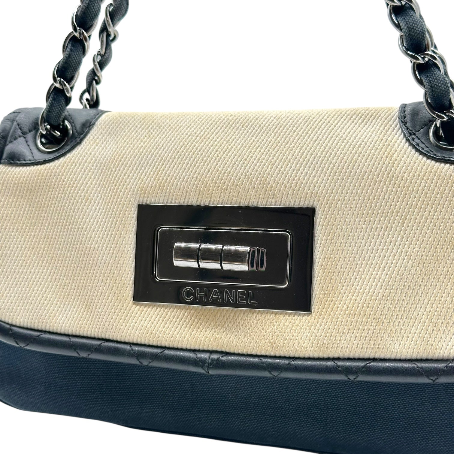Chanel Sport Navy & Ivory Canvas Mini Flap Bag - Outfit Repeater