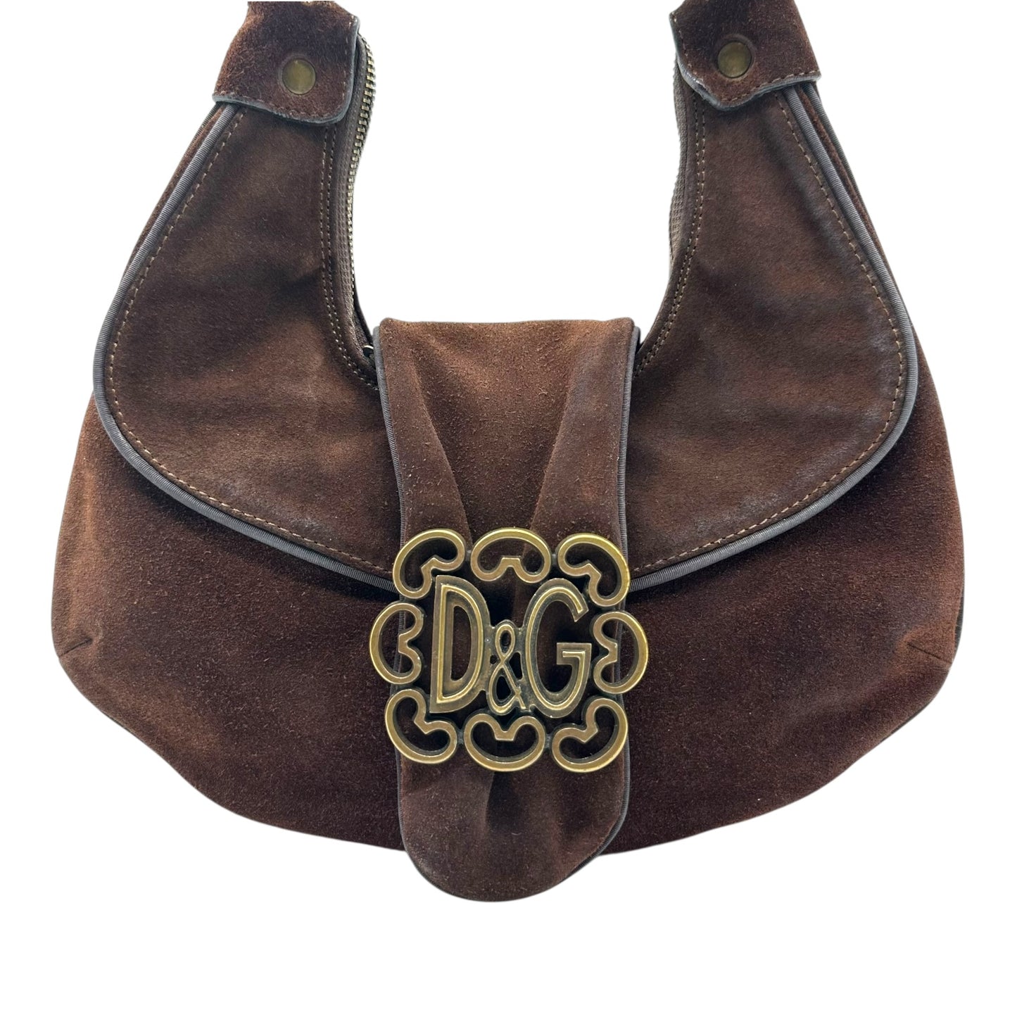D&G Dolce & Gabbana Brown Suede Croissant Logo Shoulder Bag - Outfit Repeater