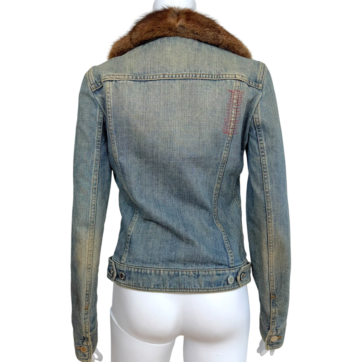 Dolce & Gabbana Denim Logo Embroidered Jacket w/ Mink Fur Collar