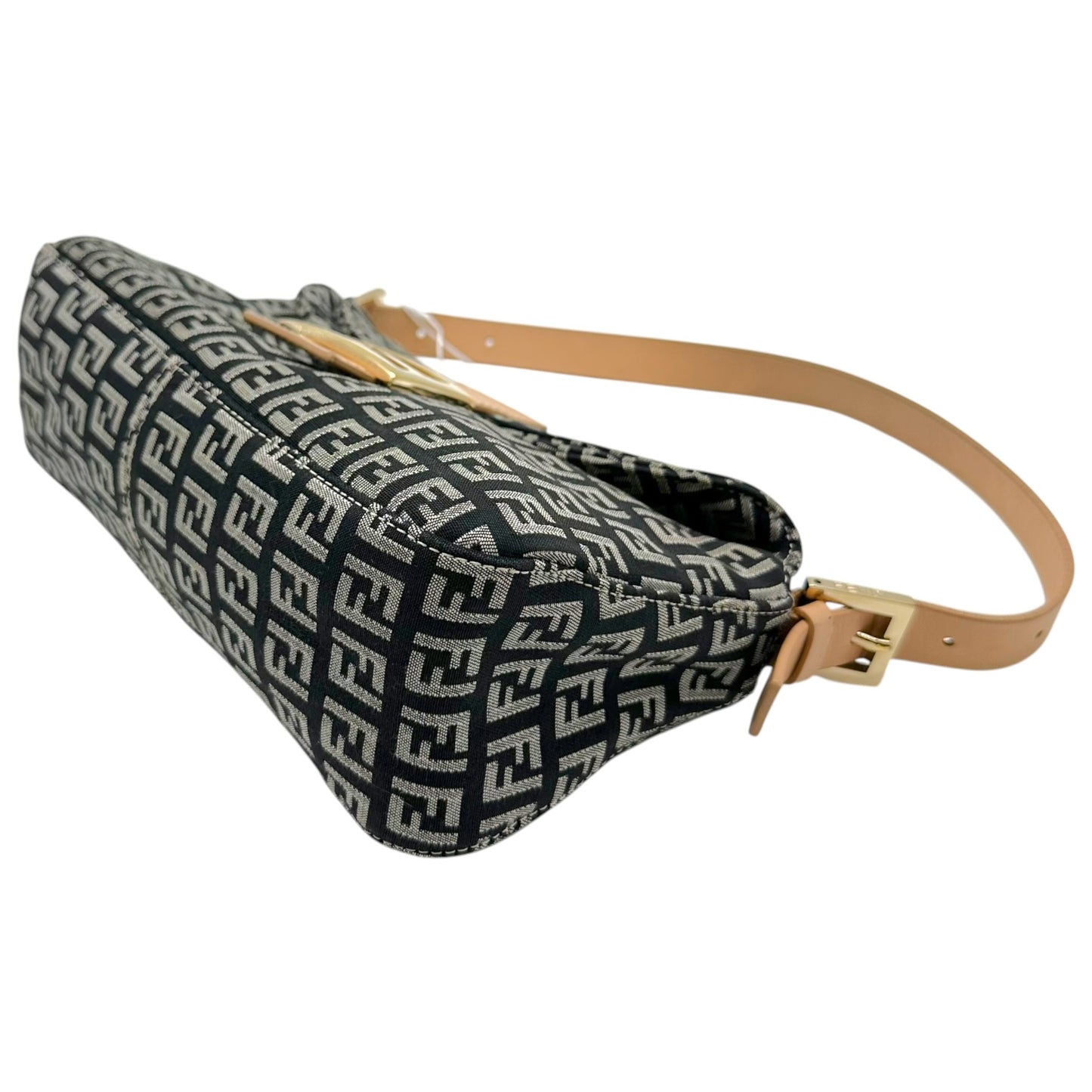 Fendi Fold-Over Baguette Bag Black Beige Zucchino Monogram