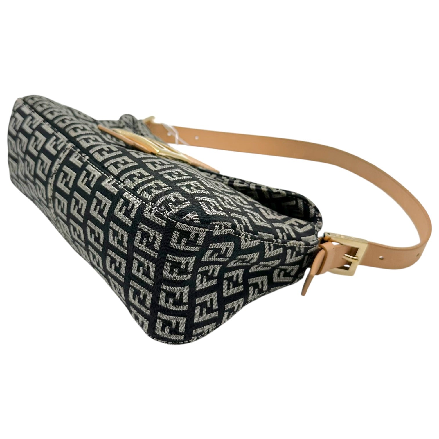 Fendi Fold-Over Baguette Bag Black Beige Zucchino Monogram