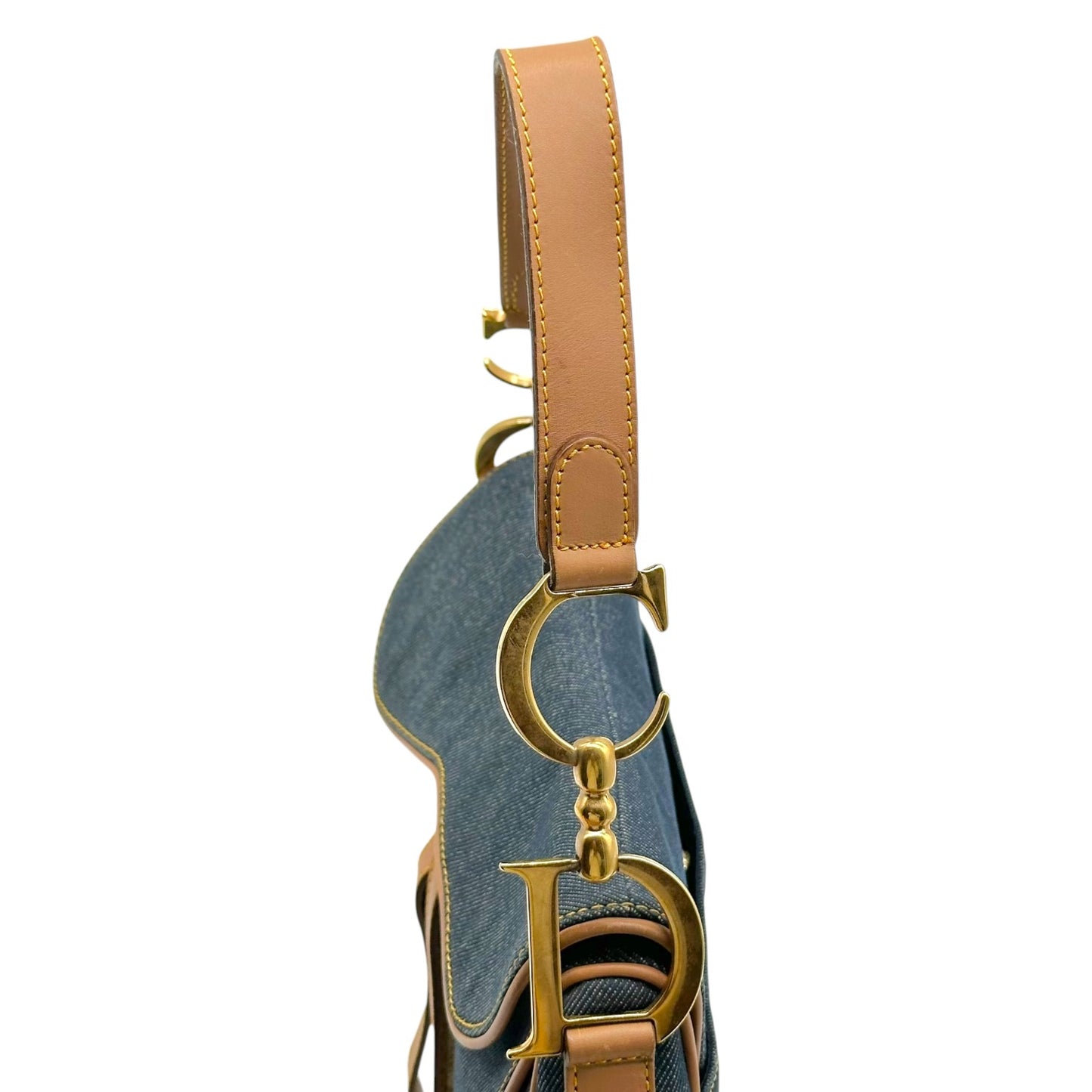 Christian Dior Denim Tan Leather Double Saddle Bag