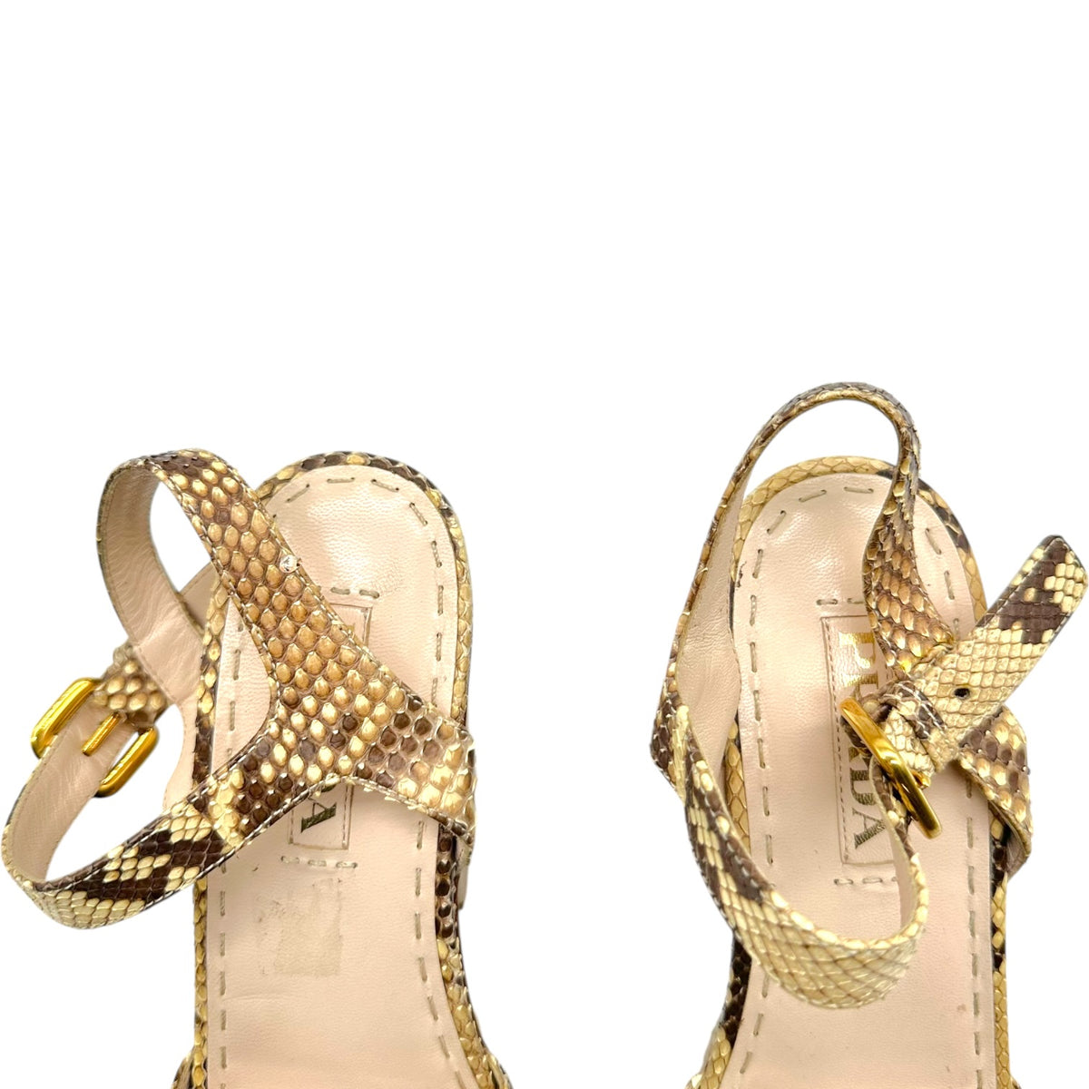 Python Platform Heels 41 Prada Beige Python & Woven Platform Wedge Heels – Outfit Repeater