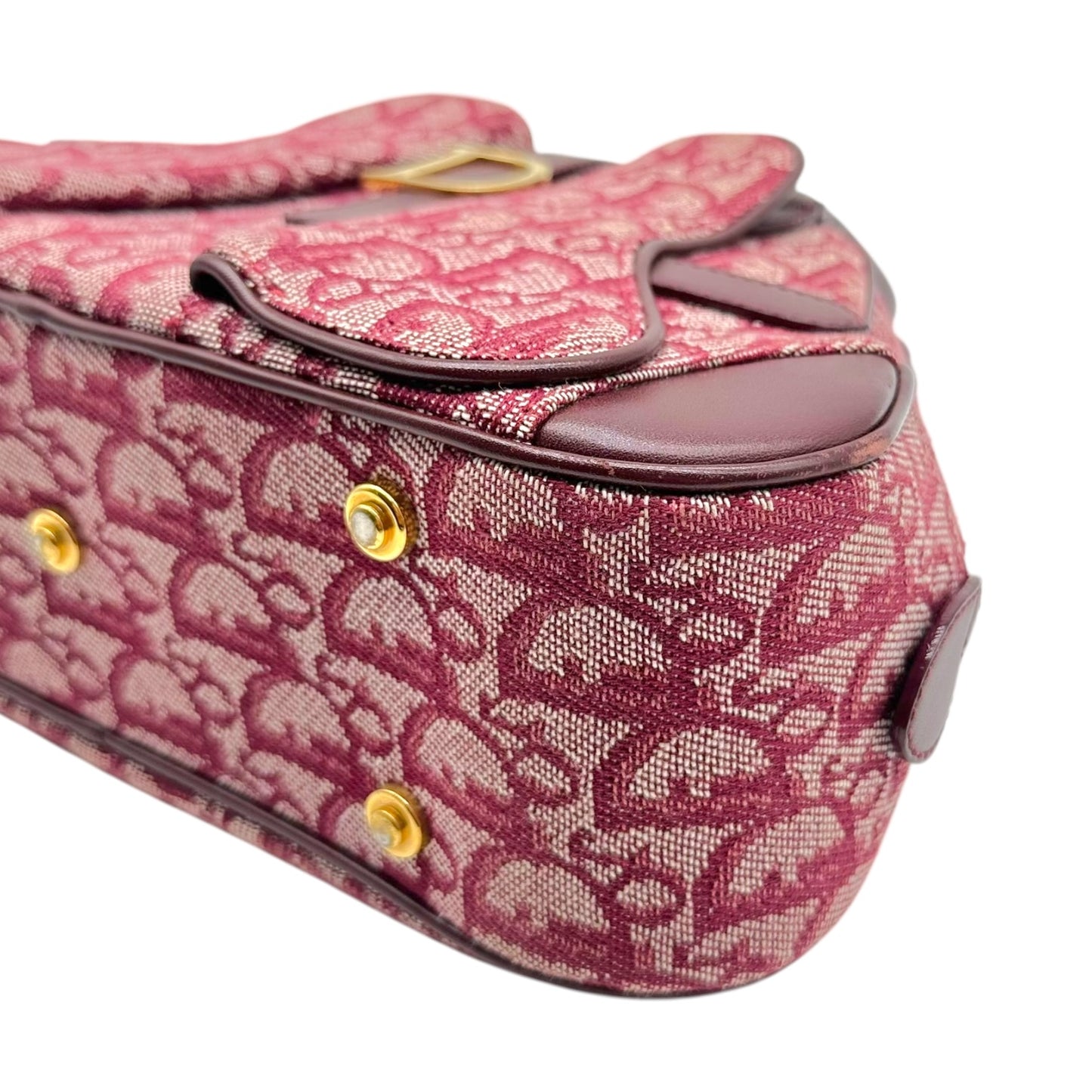 Christian Dior Burgundy Trotter Monogram Small Double Saddle Bowler Handbag
