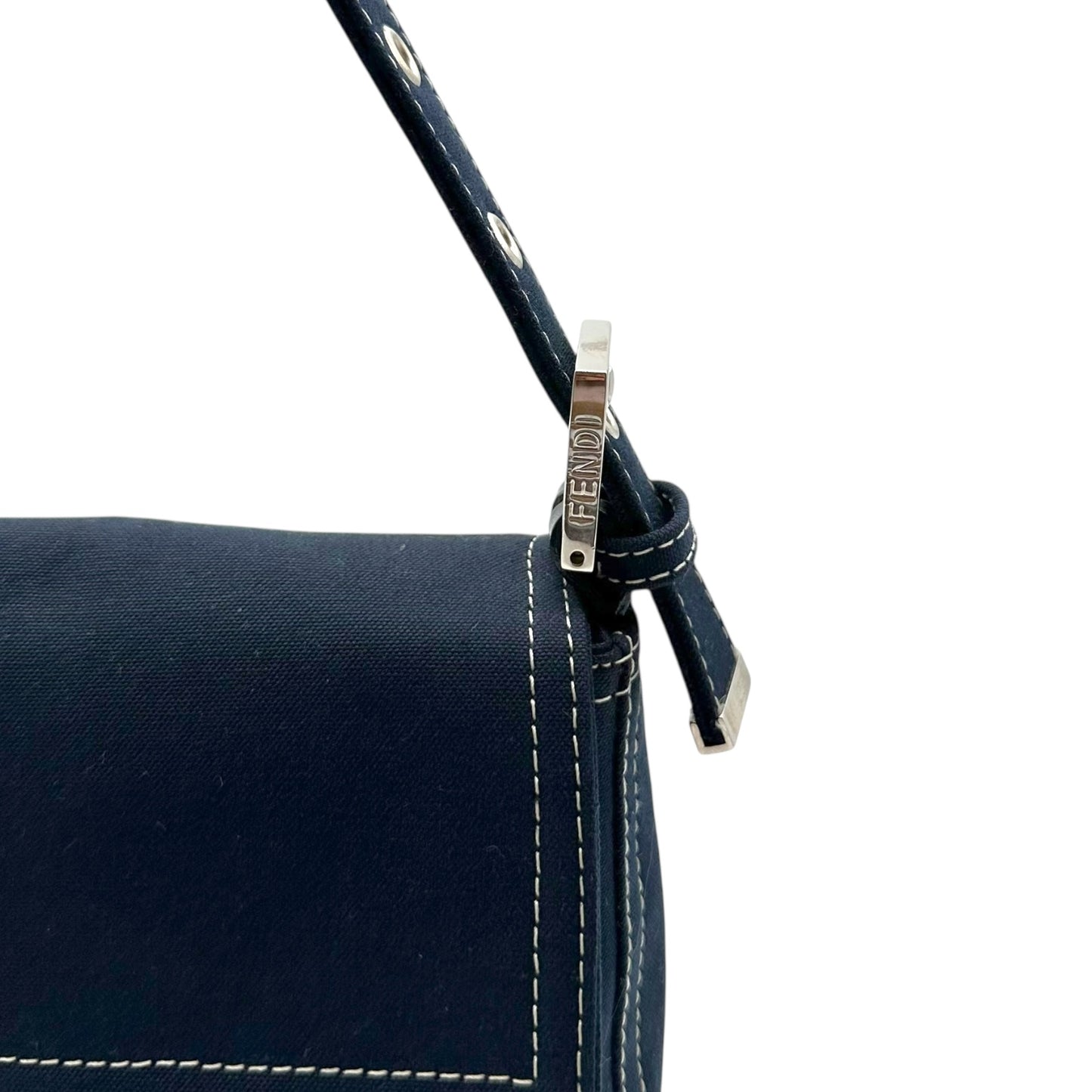 Fendi Navy Blue Swirl Buckle Baguette Bag