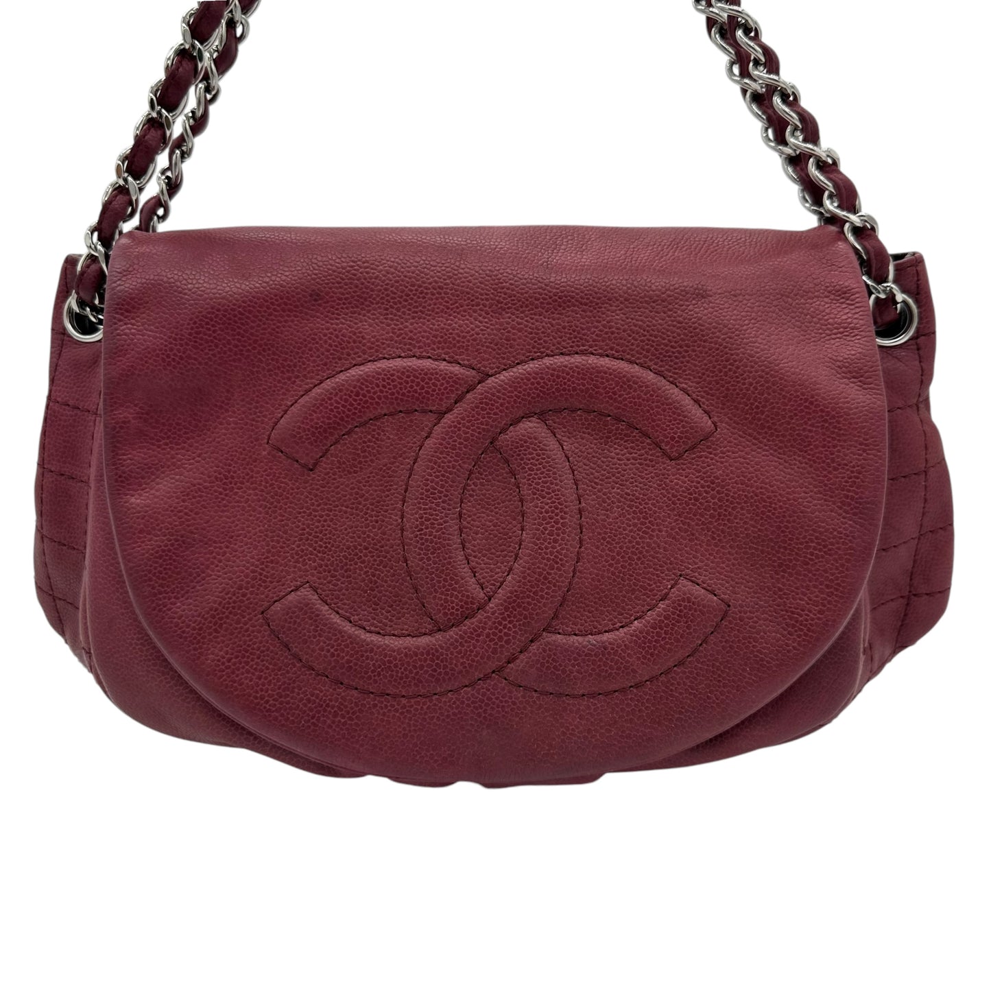 Chanel Burgundy Leather Big Logo Shoulder Bag